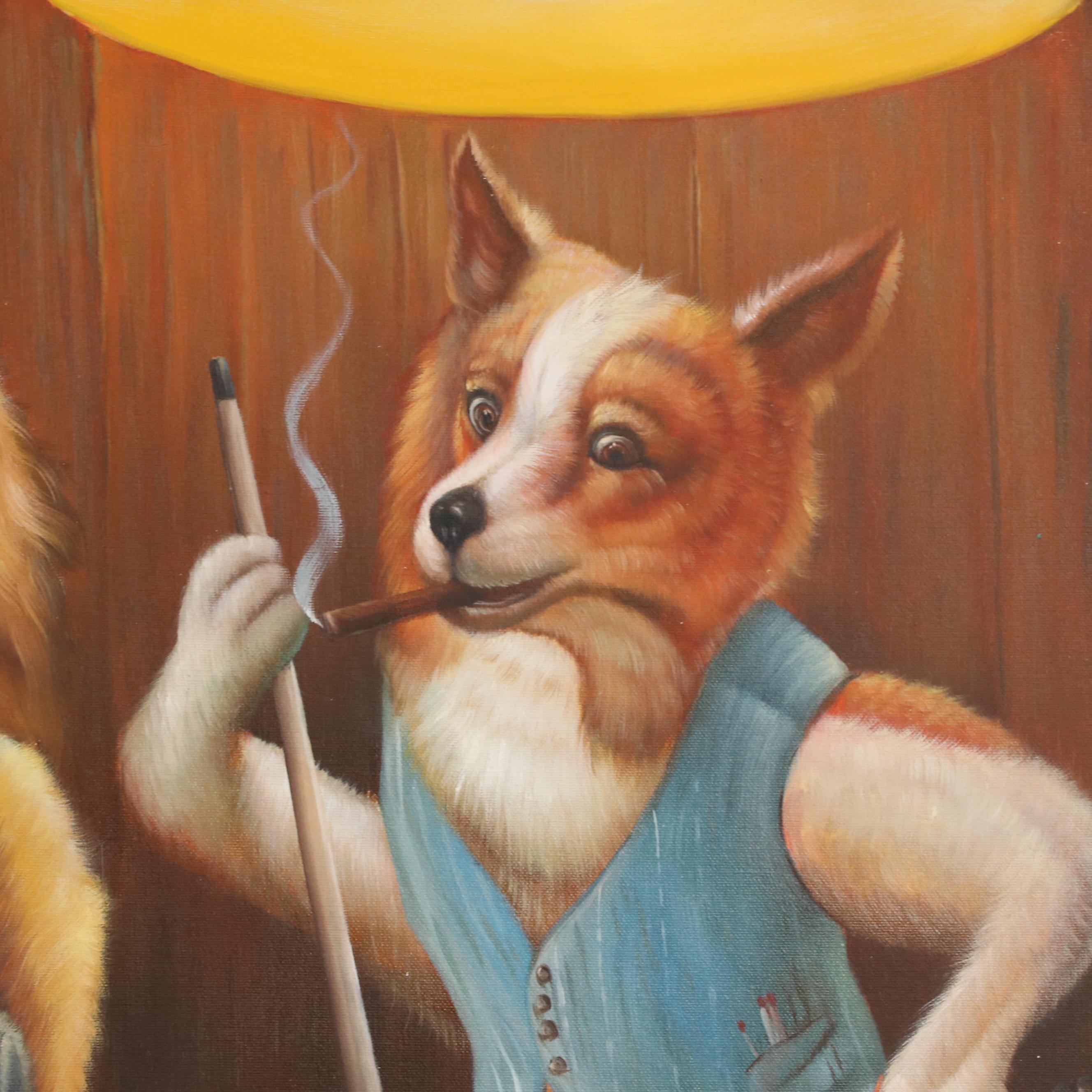 Oil Painting of Dogs Playing Pool After Arthur Sarnoff "The Hustler"