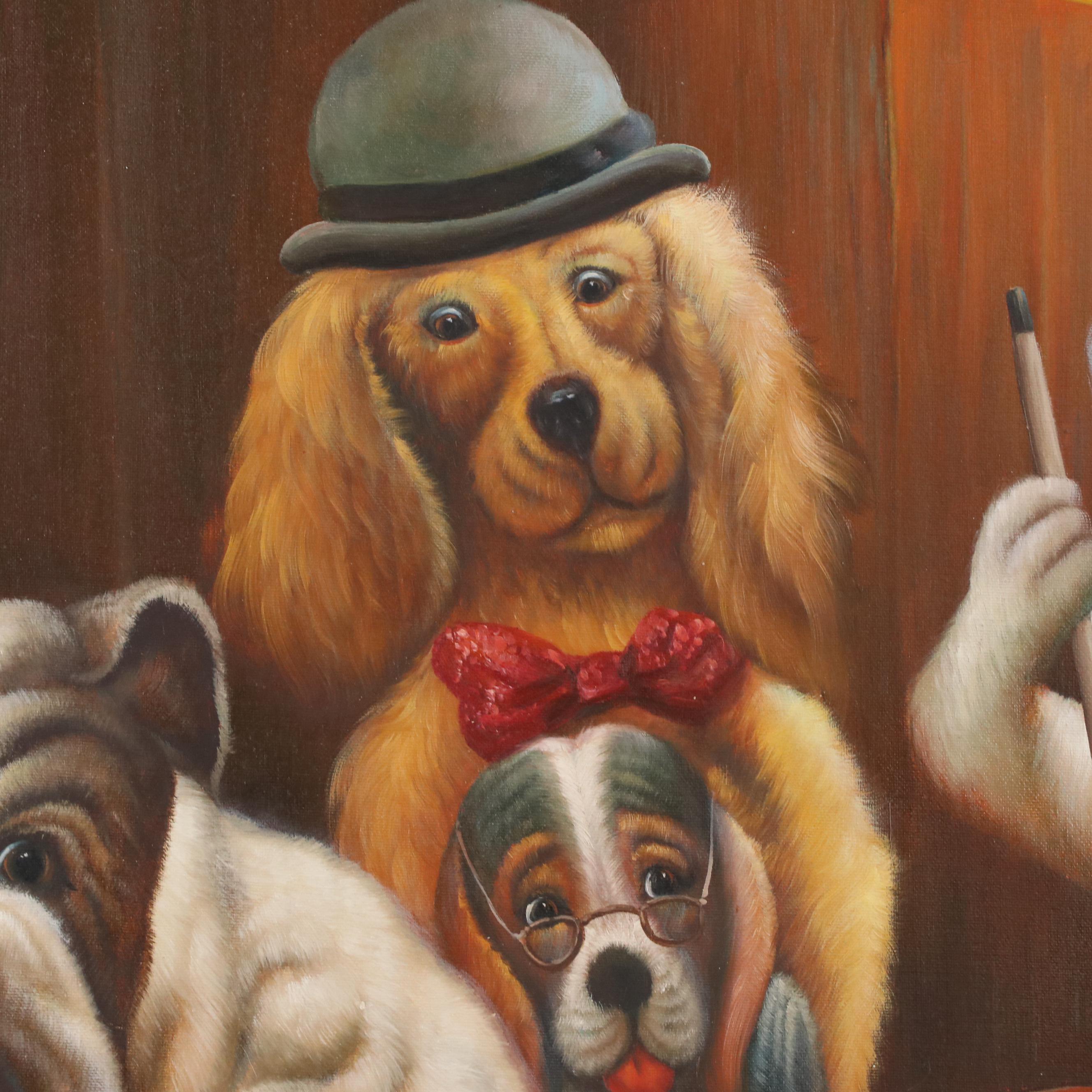 Oil Painting of Dogs Playing Pool After Arthur Sarnoff "The Hustler"