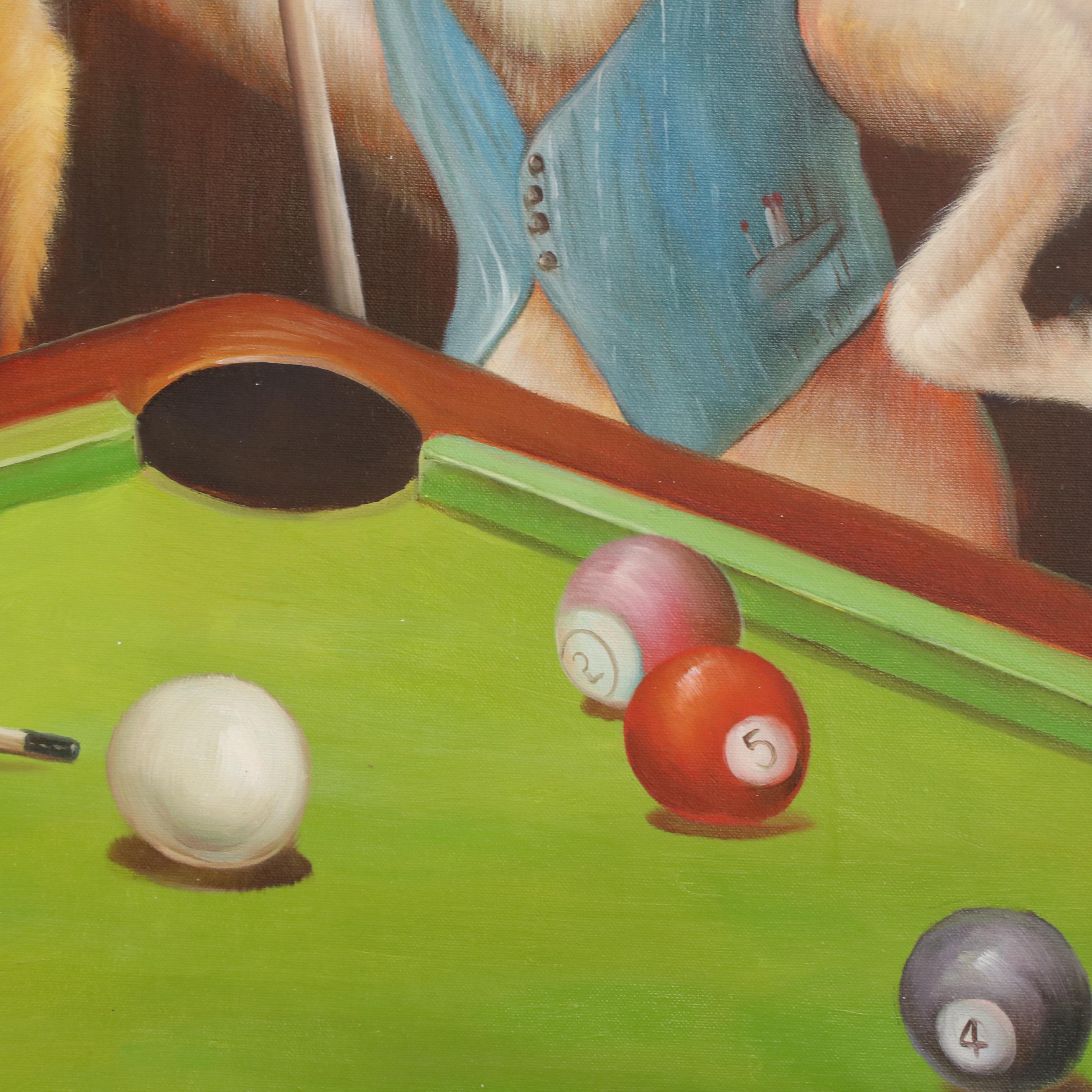 Oil Painting of Dogs Playing Pool After Arthur Sarnoff "The Hustler"