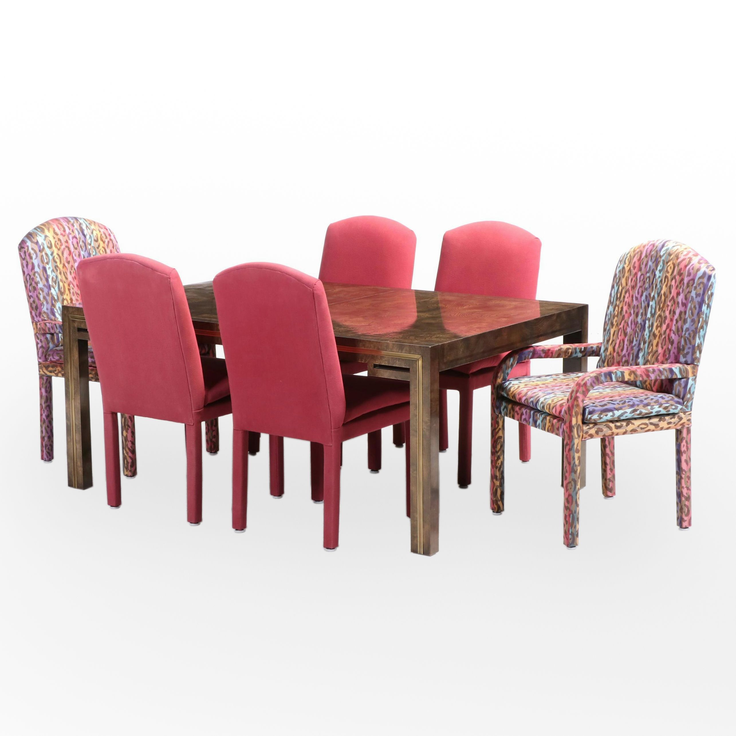 Burl Elm & Custom-Upholstered Dining Set, Incl. William Doezema for Mastercraft