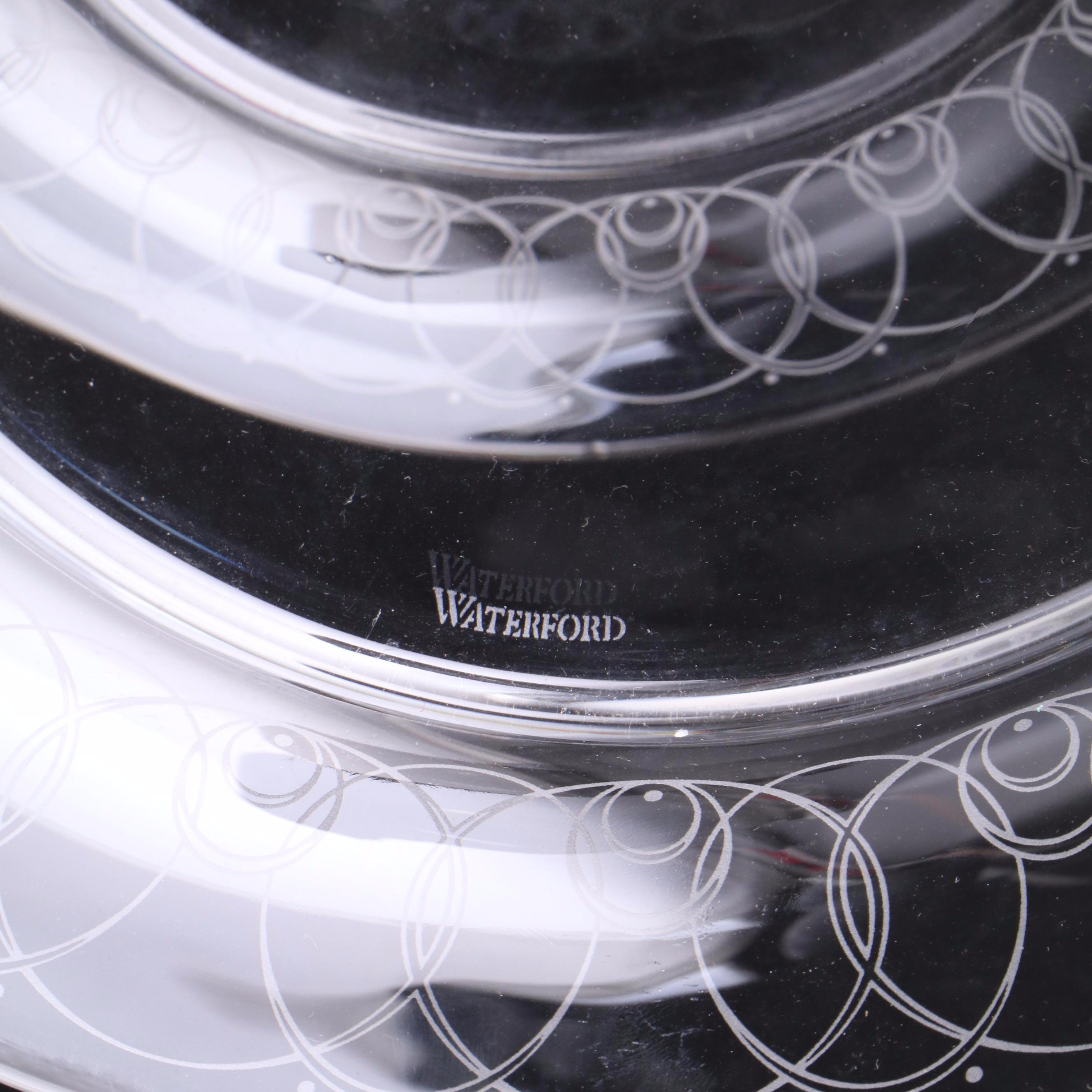 Belleek "Shamrock" Porcelain Mantel Clock with Waterford Glass Two-Tiered Tray