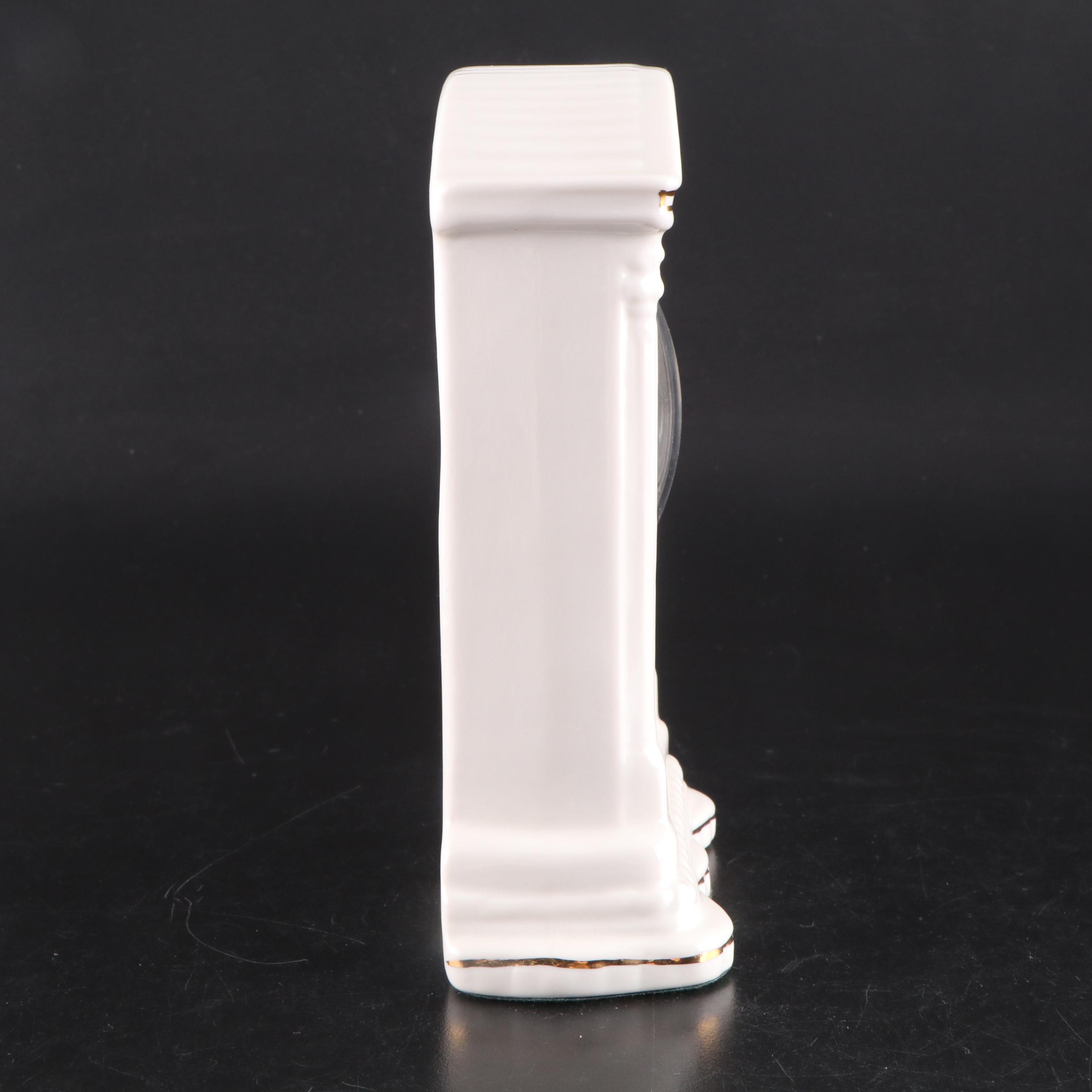 Belleek "Shamrock" Porcelain Mantel Clock with Waterford Glass Two-Tiered Tray