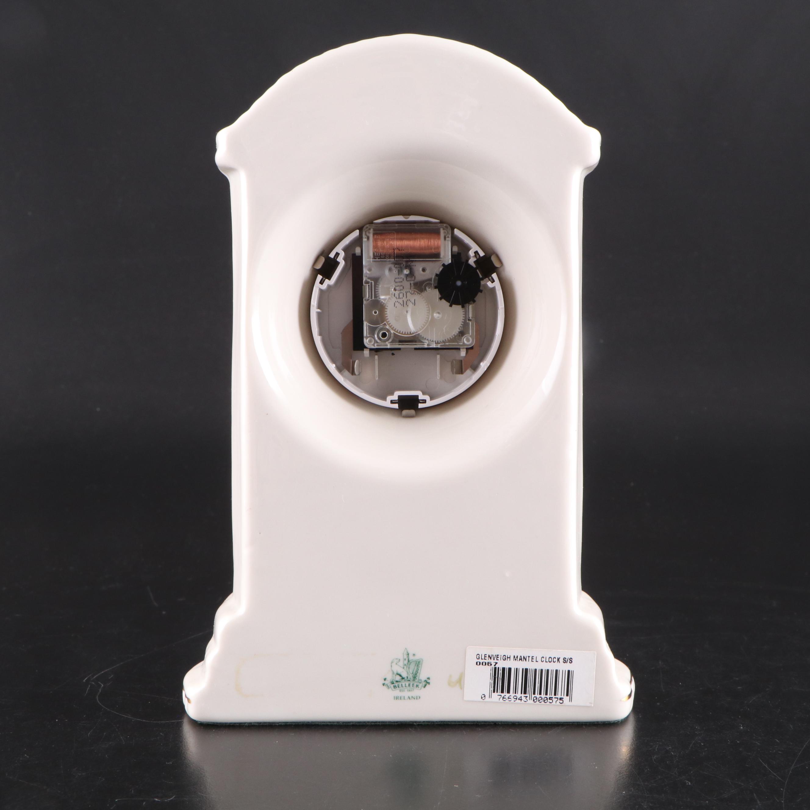 Belleek "Shamrock" Porcelain Mantel Clock with Waterford Glass Two-Tiered Tray