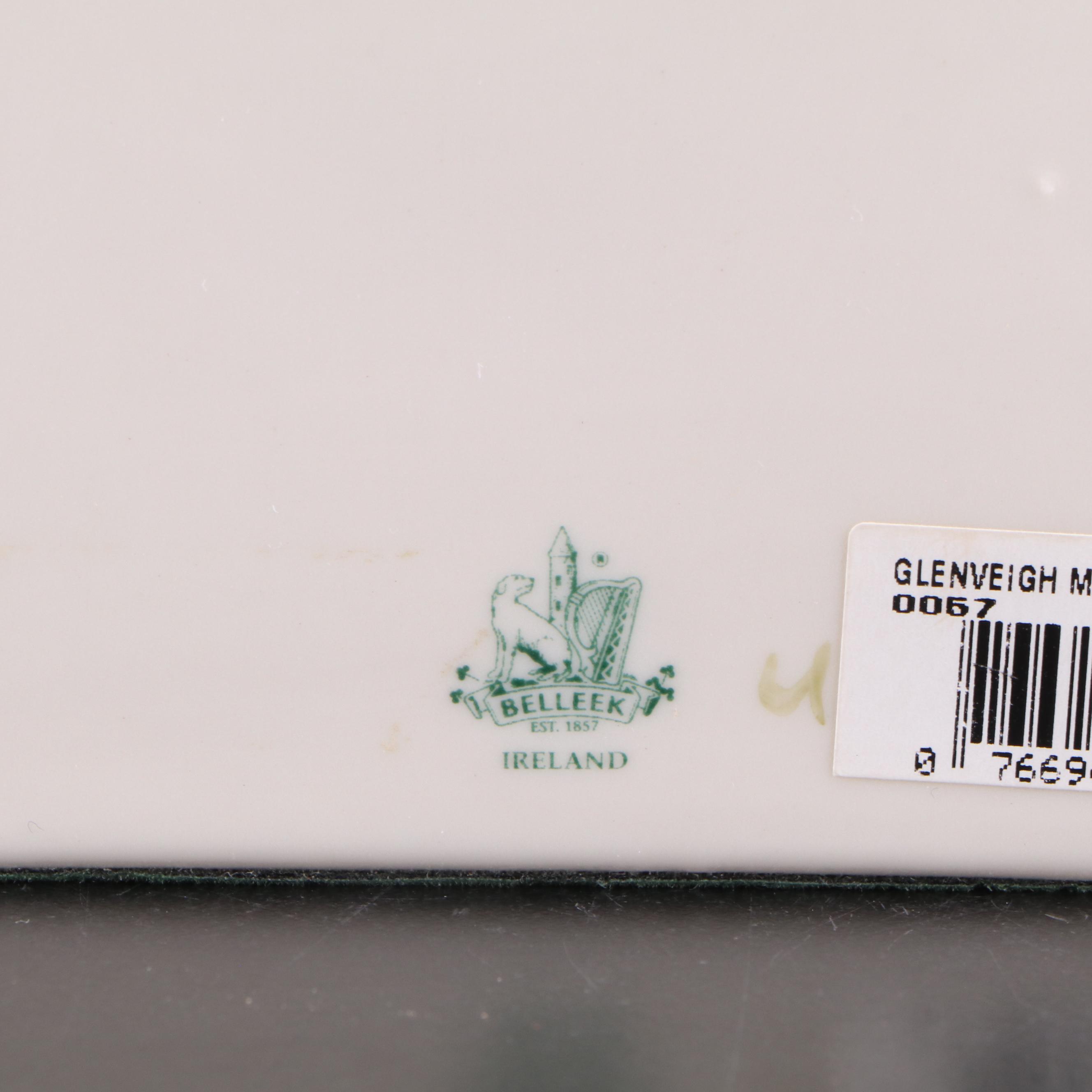 Belleek "Shamrock" Porcelain Mantel Clock with Waterford Glass Two-Tiered Tray