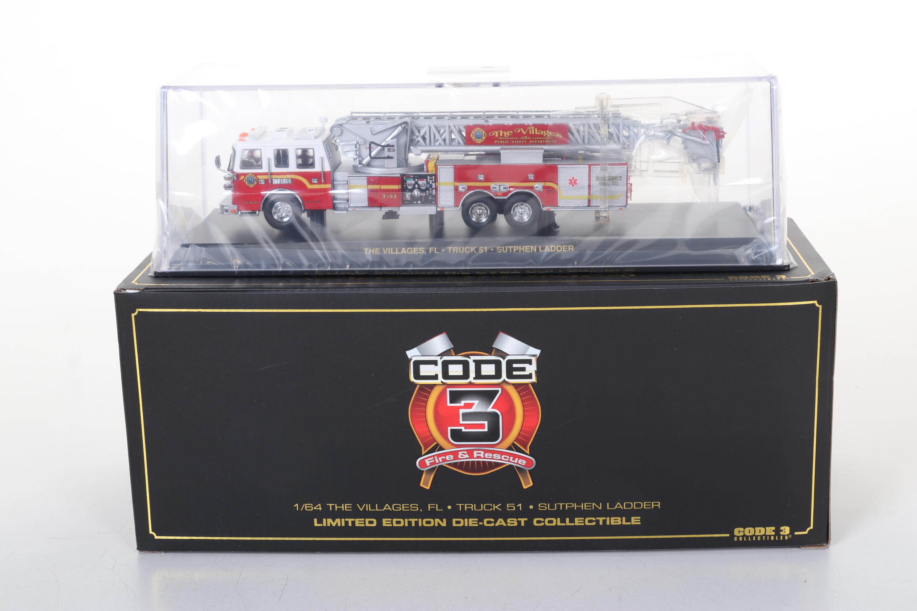 Four Code 3 Limited Edition Die Cast 1/64 Scale Fire Trucks, 21st Century