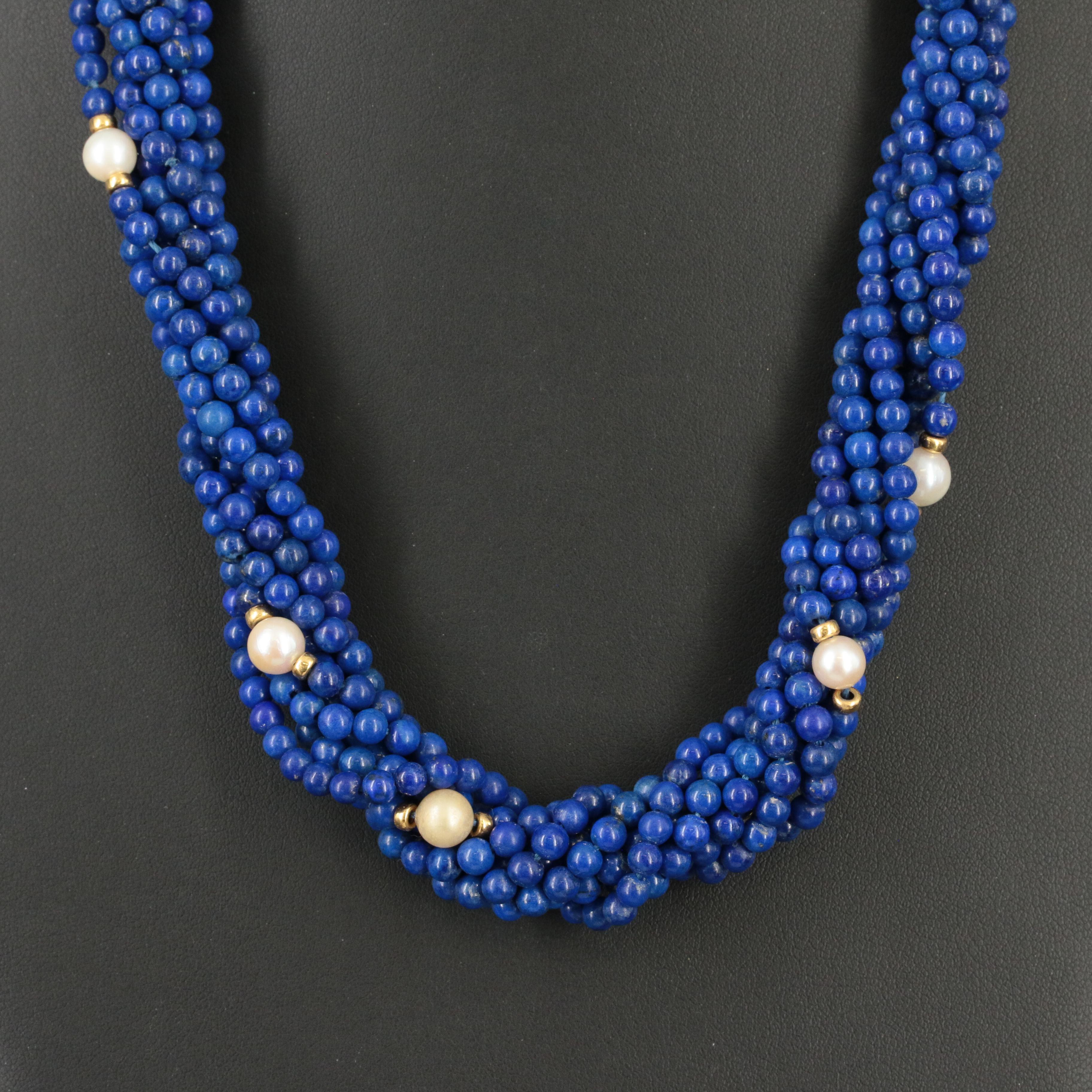 18K Pearl and Lapis Lazuli Torsade