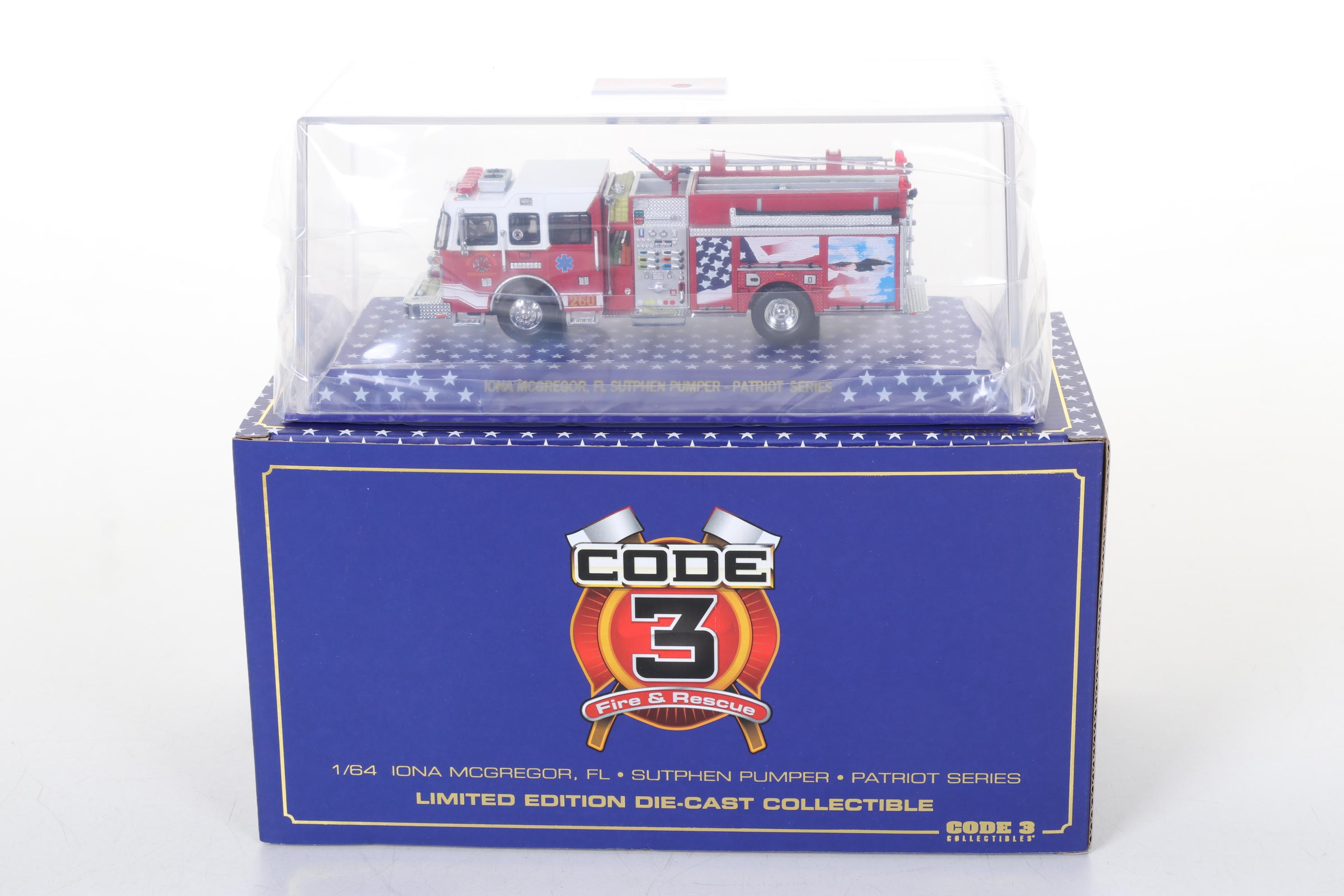 Four Code 3 Limited Edition Die Cast 1/64 Scale Fire Trucks, 21st Century