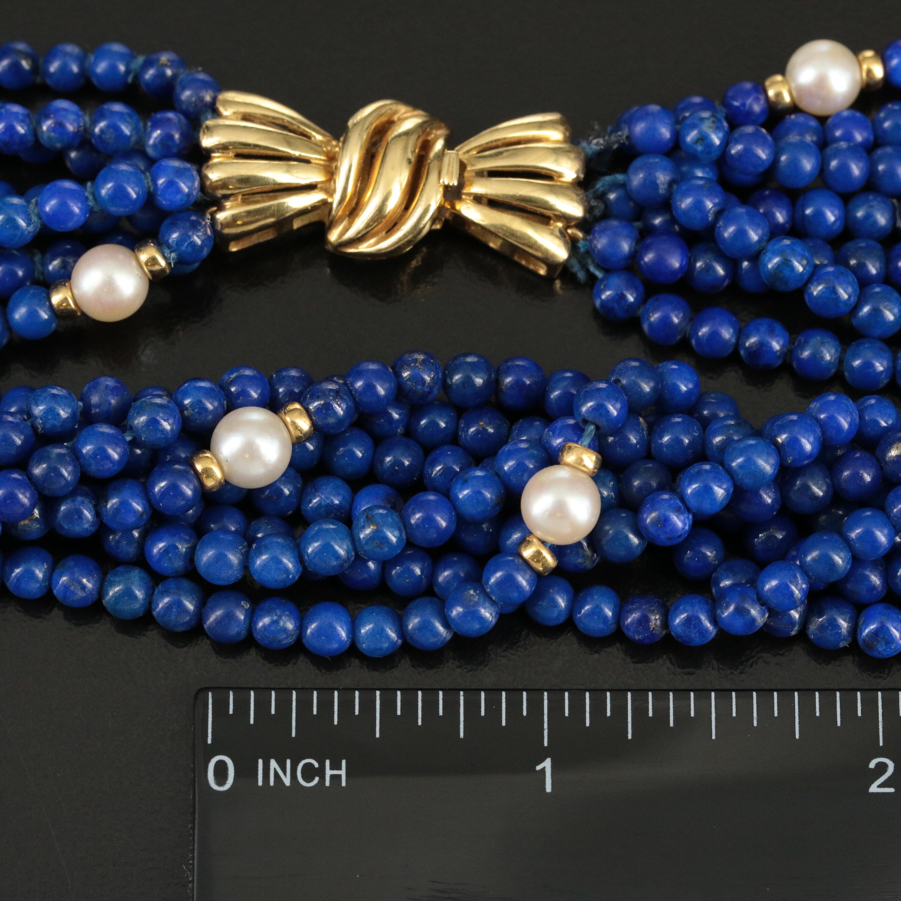 18K Pearl and Lapis Lazuli Torsade
