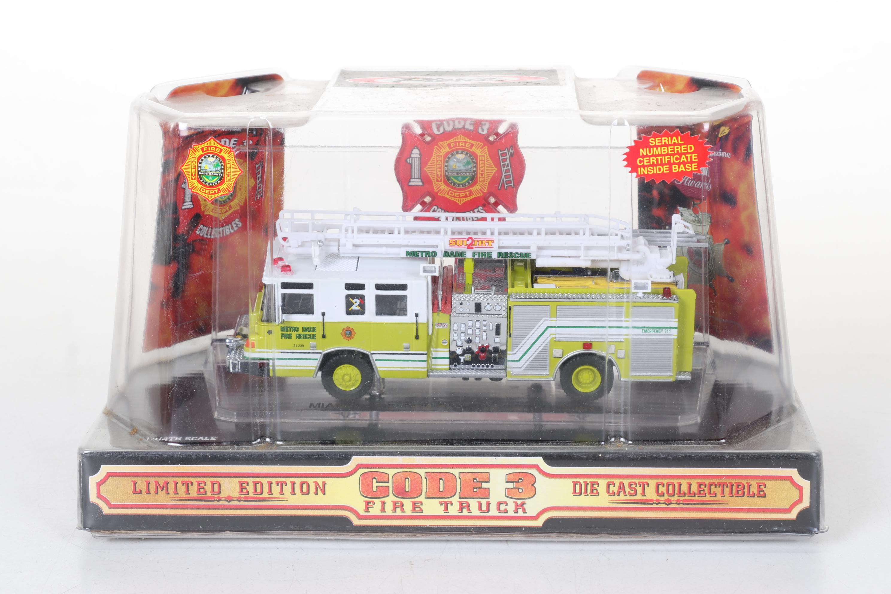 Four Code 3 Limited Edition Die Cast 1/64 Scale Fire Trucks, 21st Century