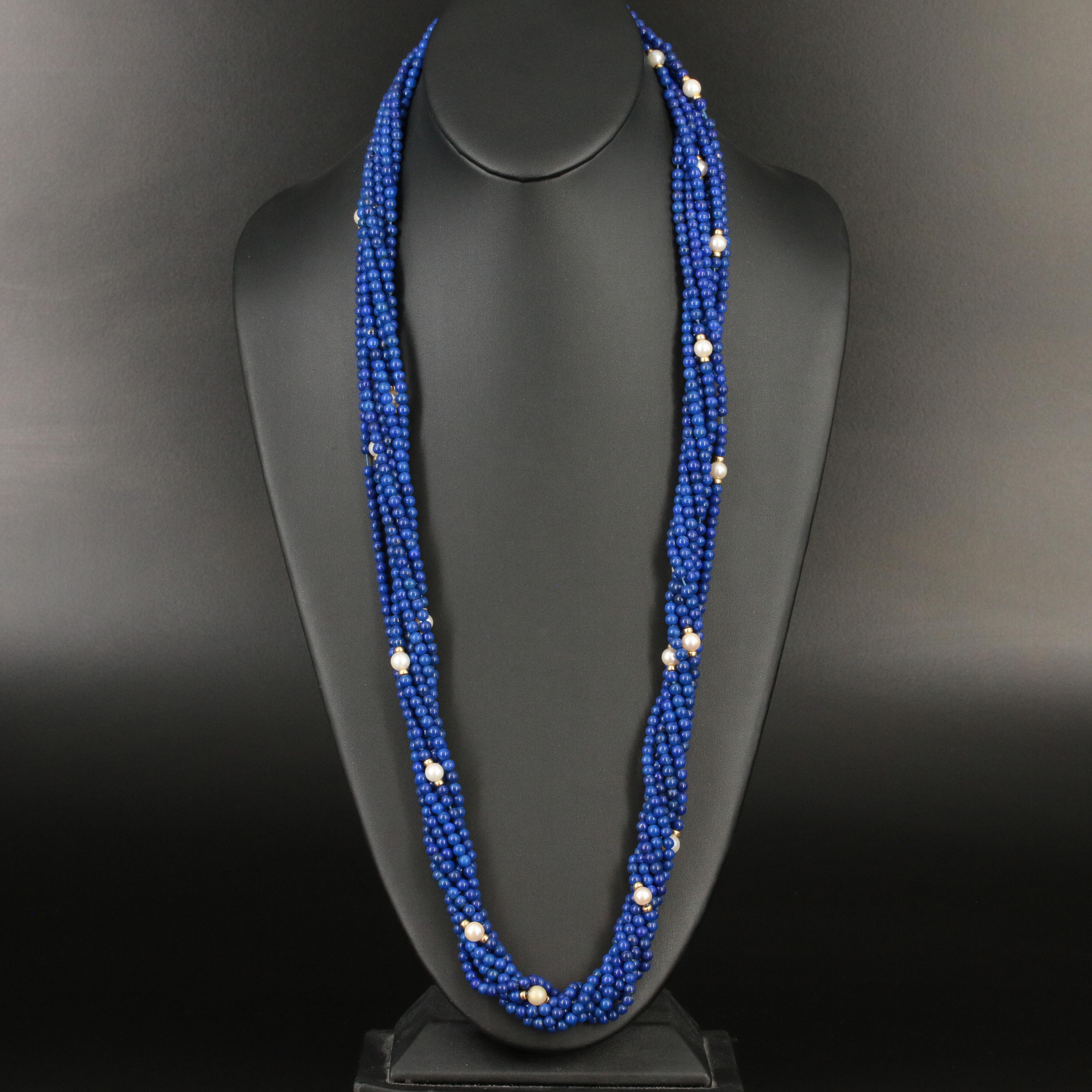 18K Pearl and Lapis Lazuli Torsade