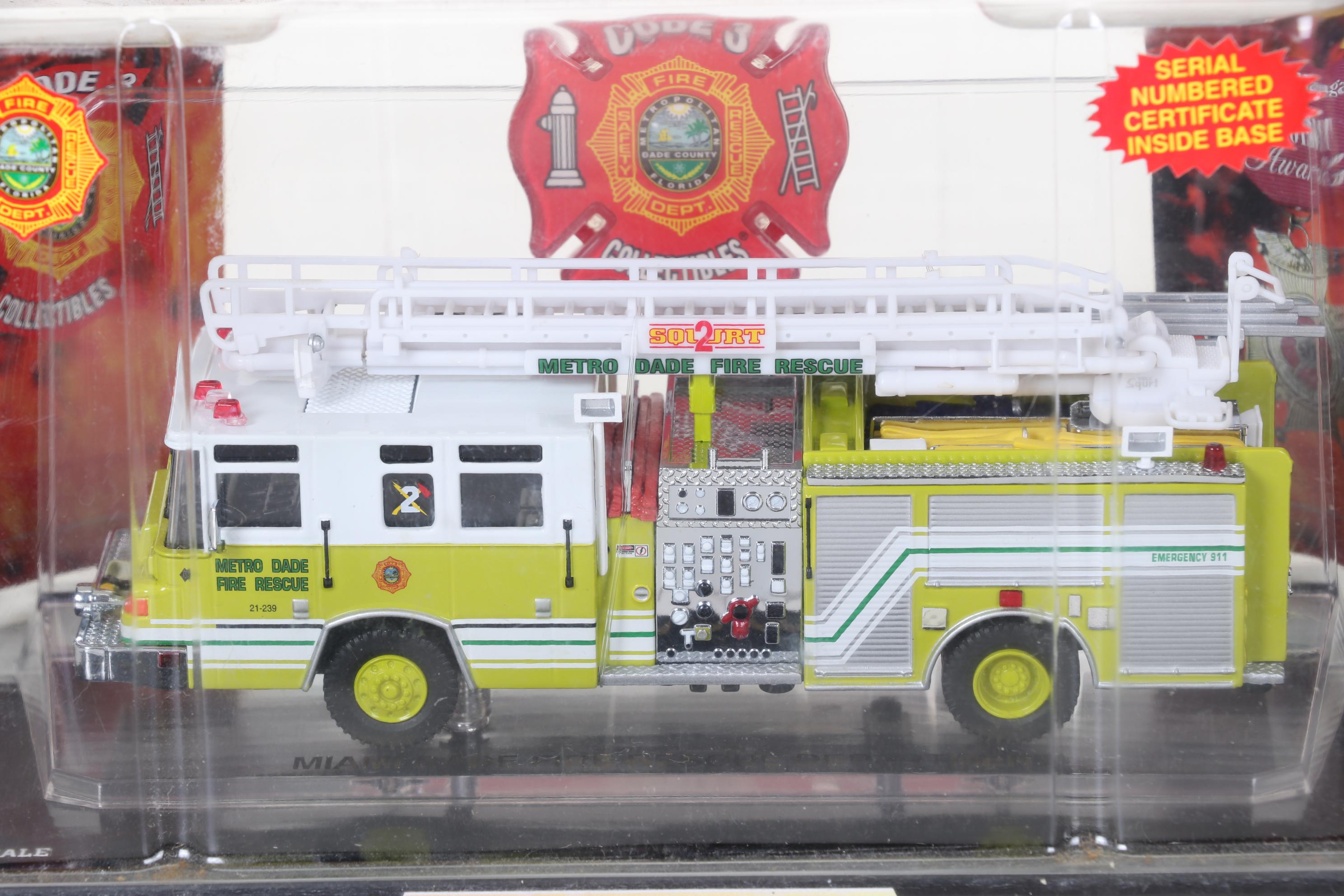 Four Code 3 Limited Edition Die Cast 1/64 Scale Fire Trucks, 21st Century