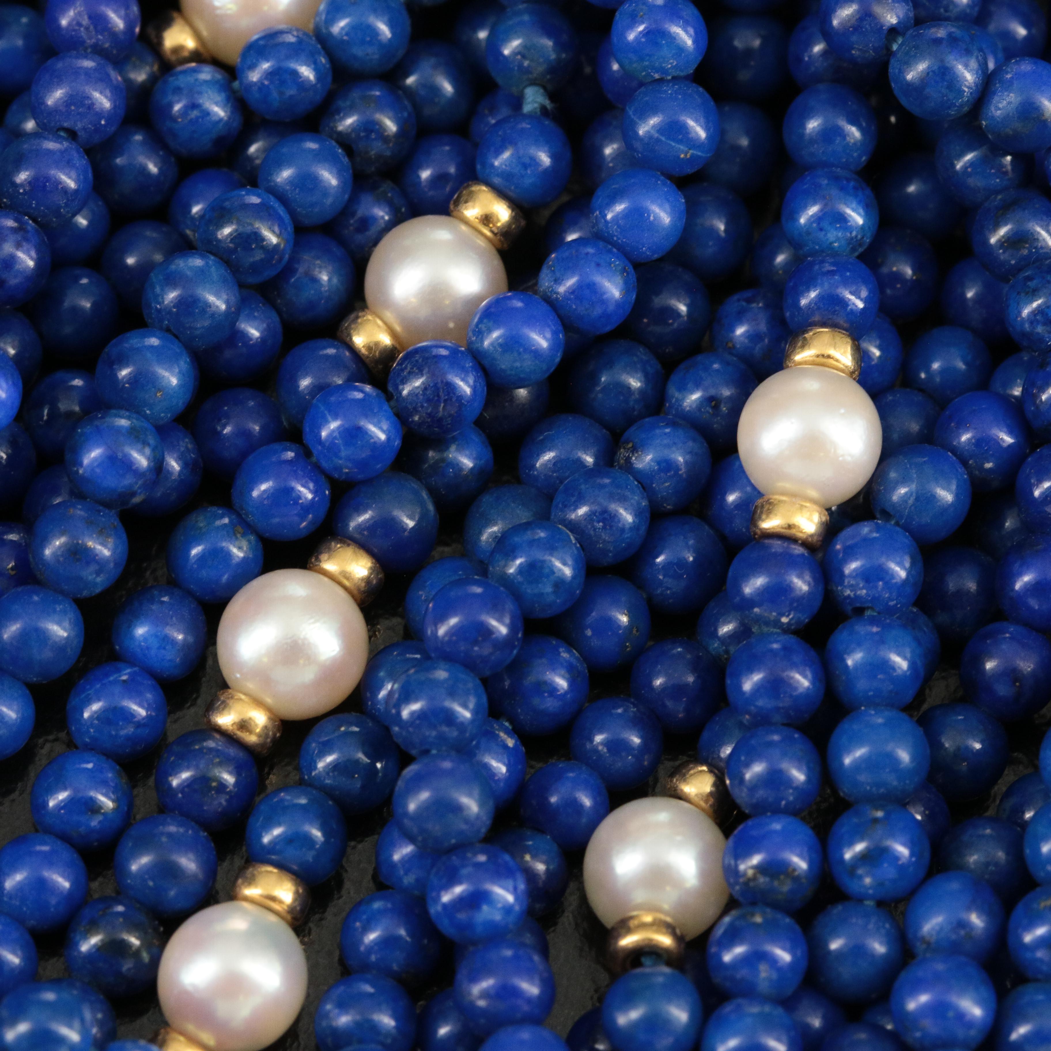 18K Pearl and Lapis Lazuli Torsade