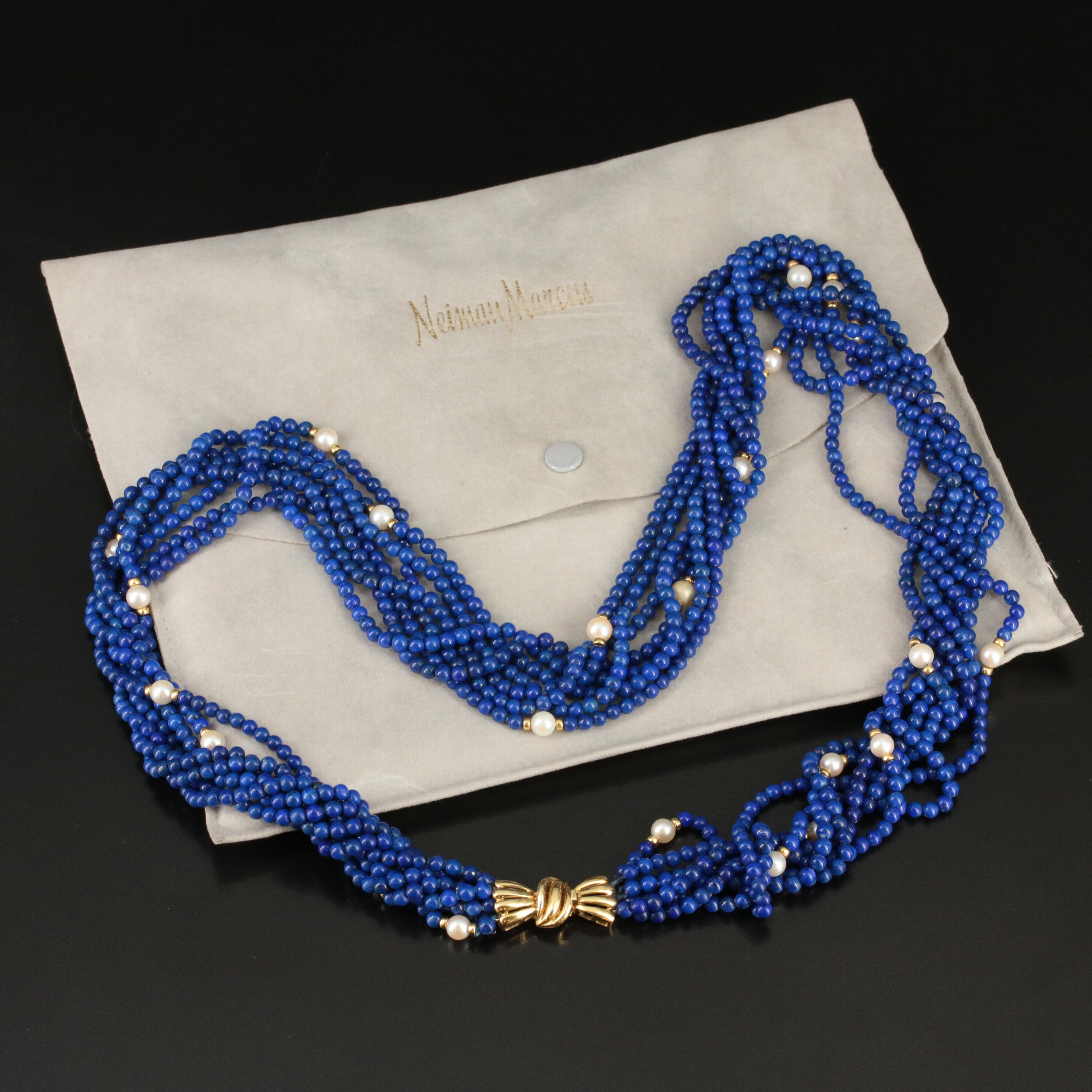 18K Pearl and Lapis Lazuli Torsade