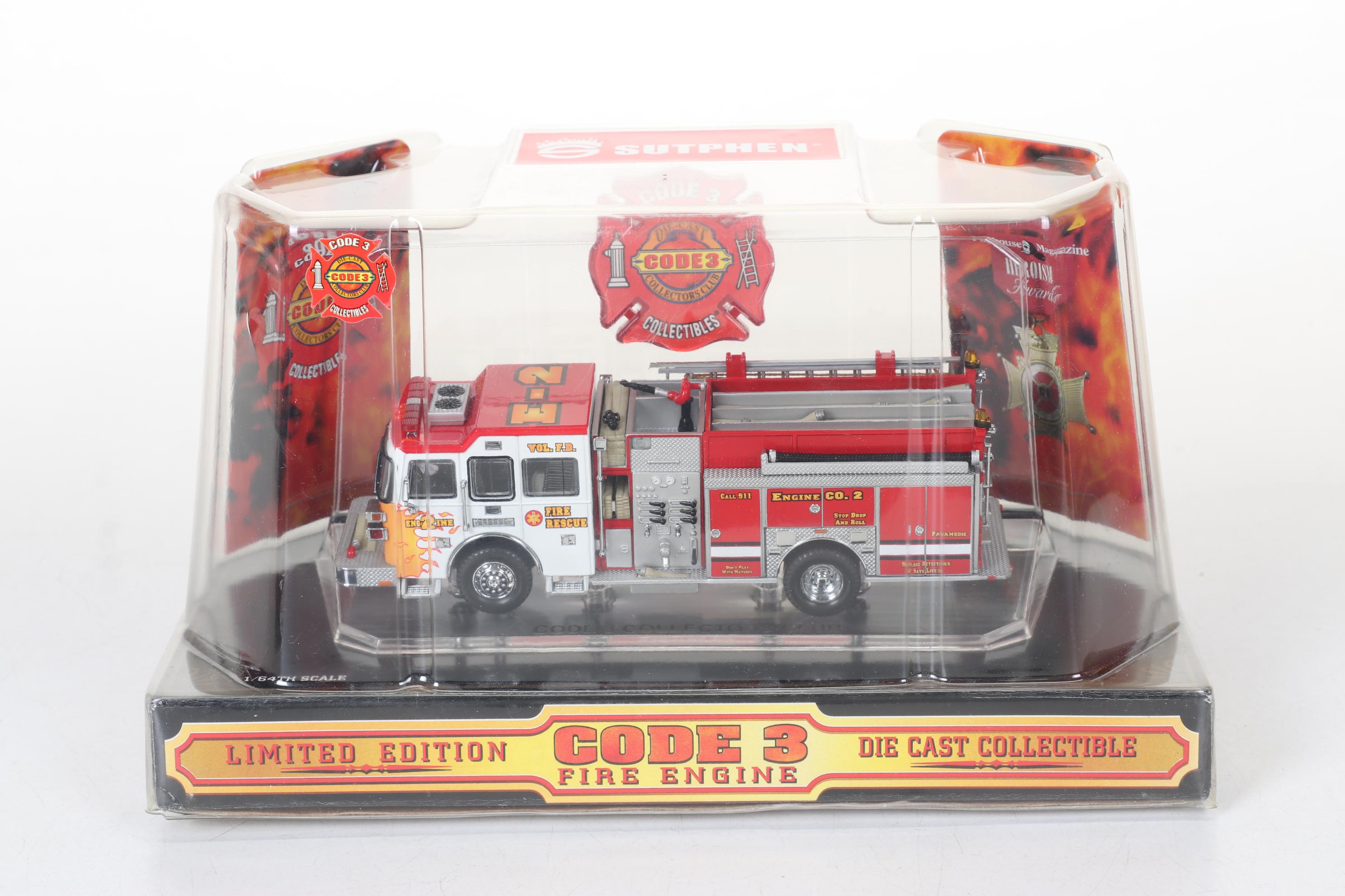 Four Code 3 Limited Edition Die Cast 1/64 Scale Fire Trucks, 21st Century