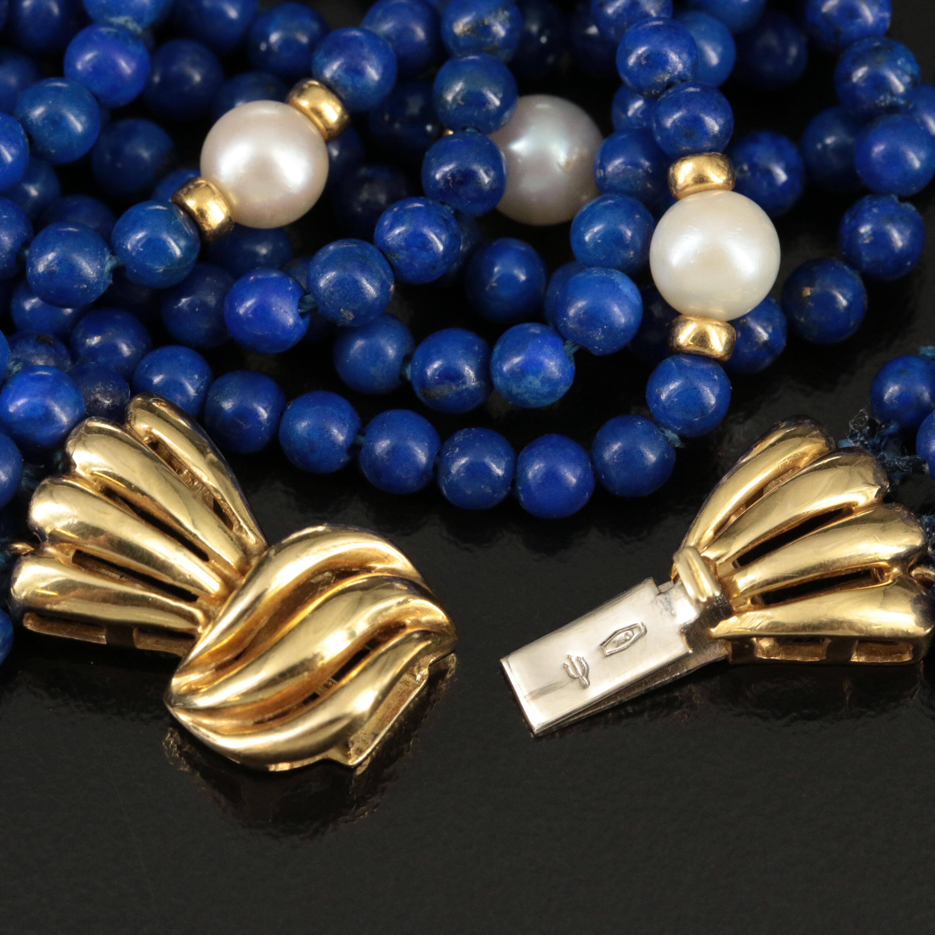 18K Pearl and Lapis Lazuli Torsade