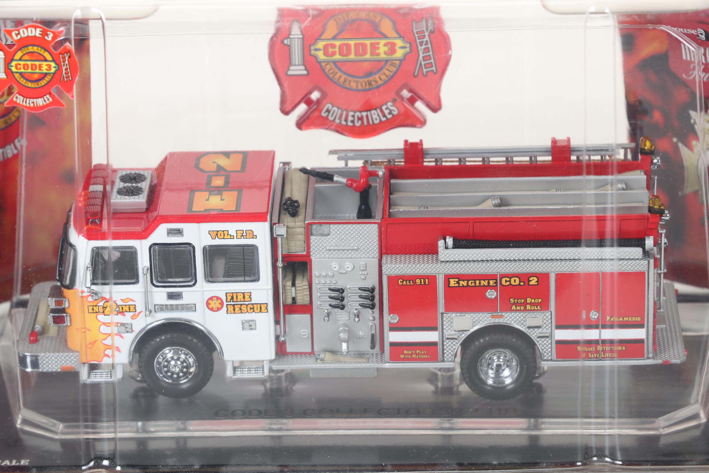 Four Code 3 Limited Edition Die Cast 1/64 Scale Fire Trucks, 21st Century