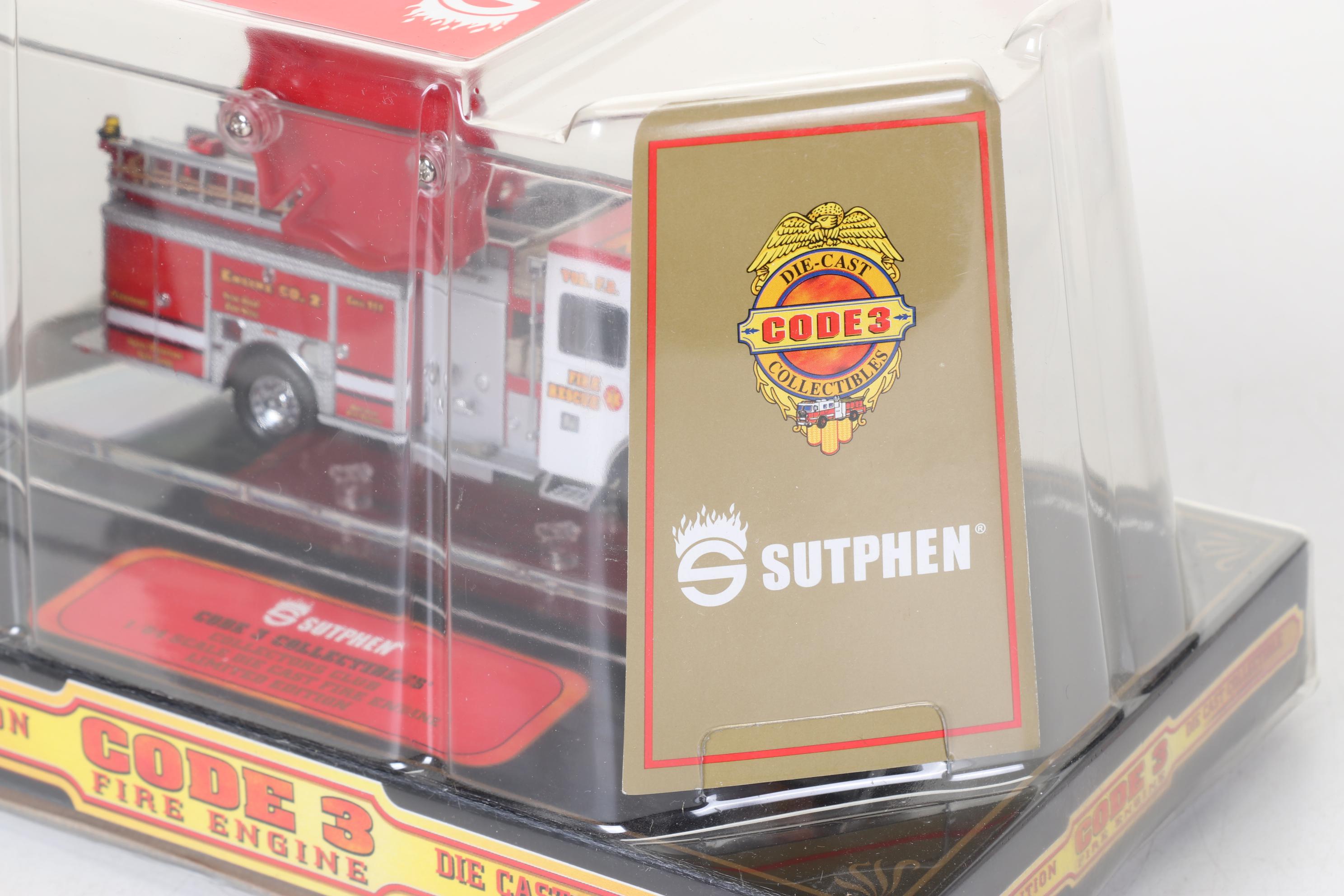 Four Code 3 Limited Edition Die Cast 1/64 Scale Fire Trucks, 21st Century