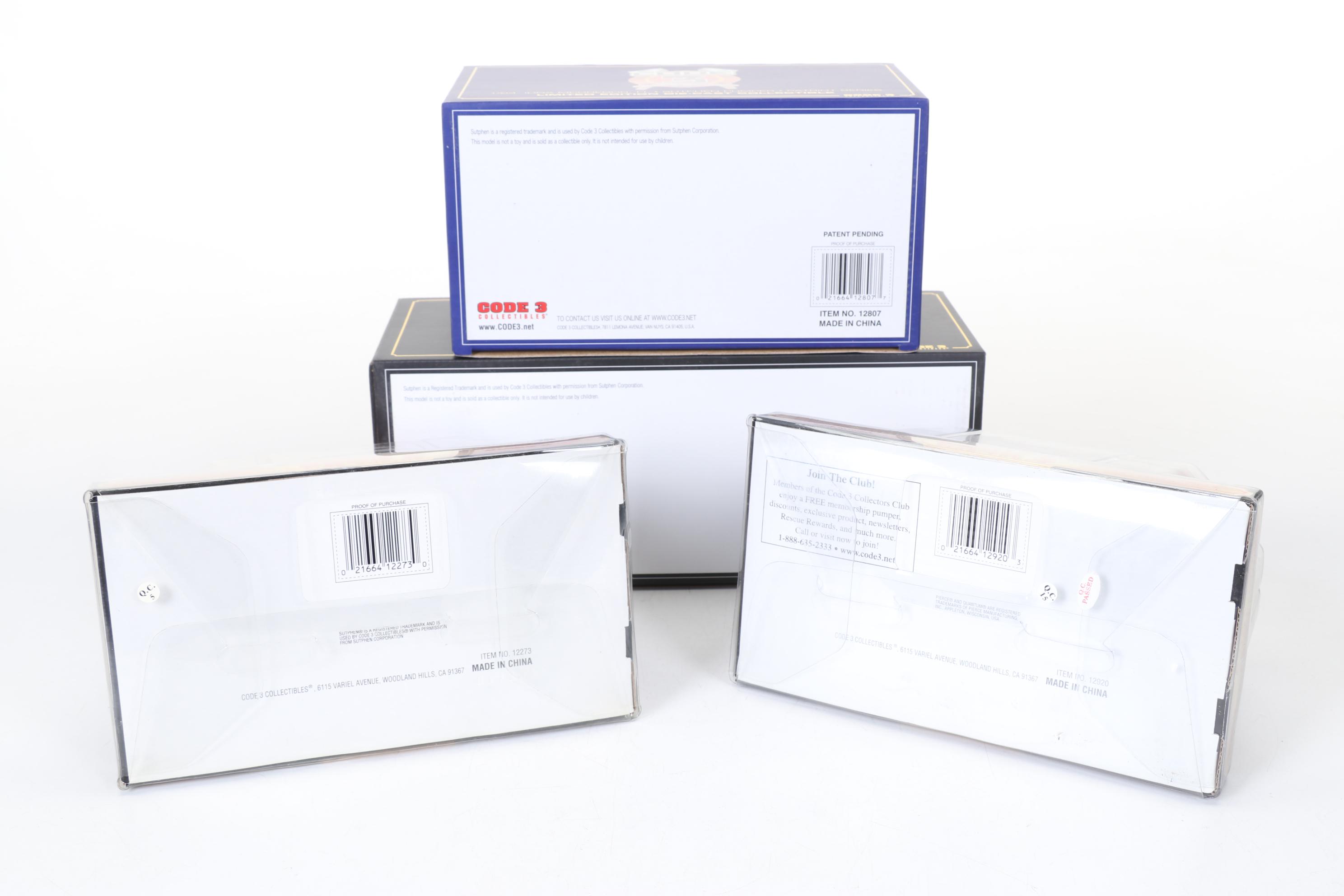 Four Code 3 Limited Edition Die Cast 1/64 Scale Fire Trucks, 21st Century