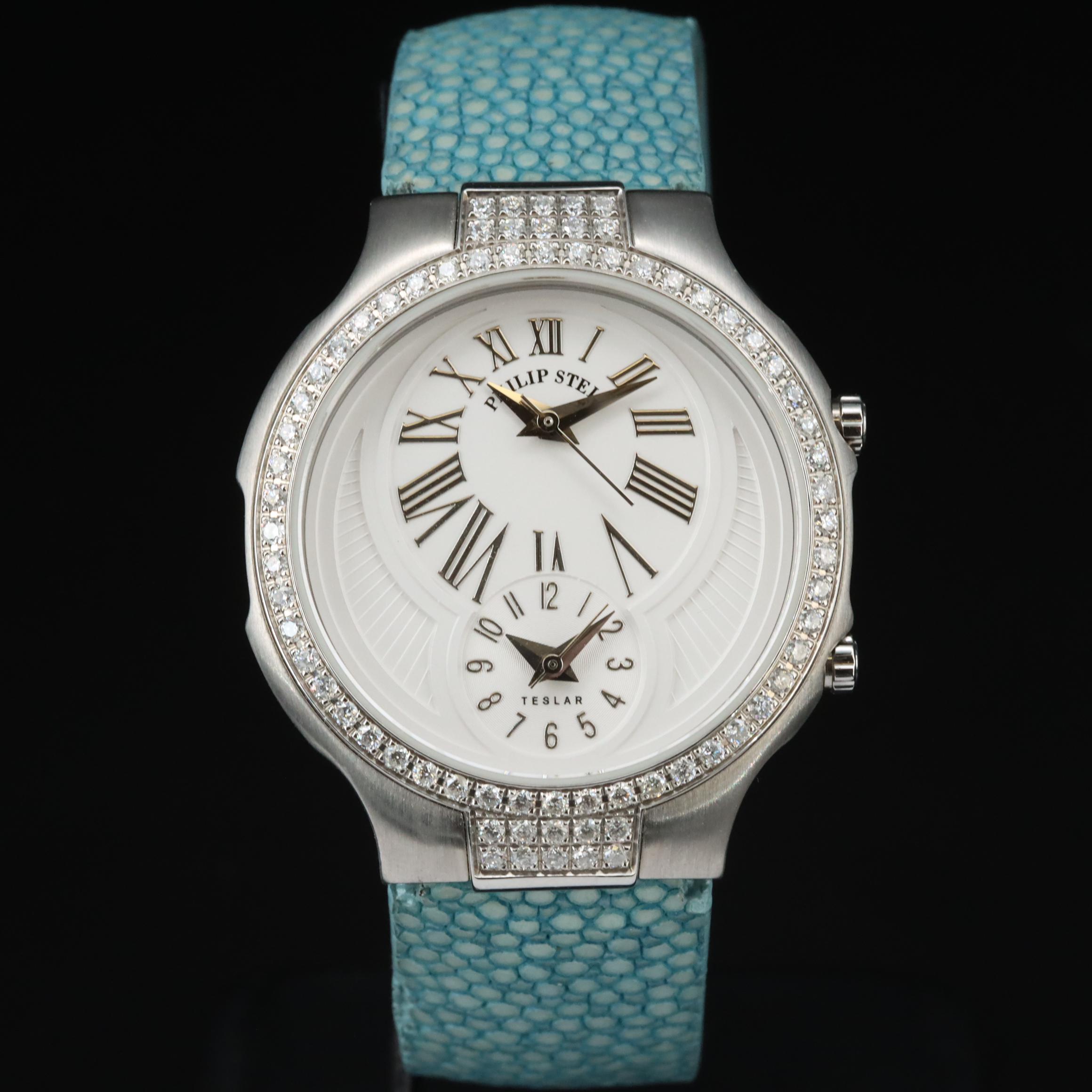 Philip Stein Teslar 1.00 CTW Diamond Dual Time Watch