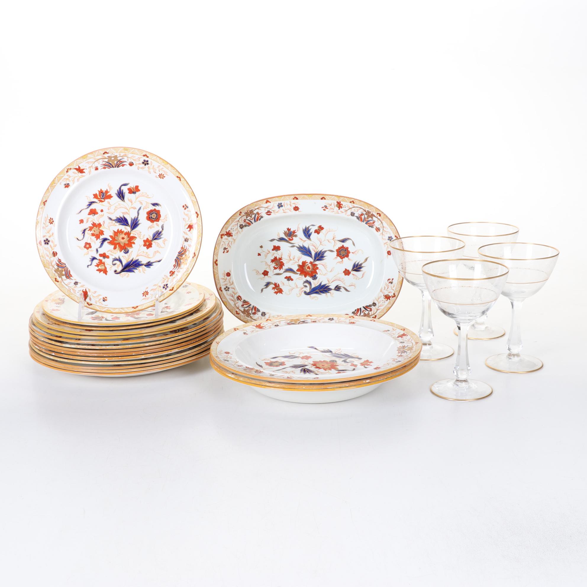 Antique Wedgwood "Japan" Collection, Platter, Plates & Deep Plates With Goblets