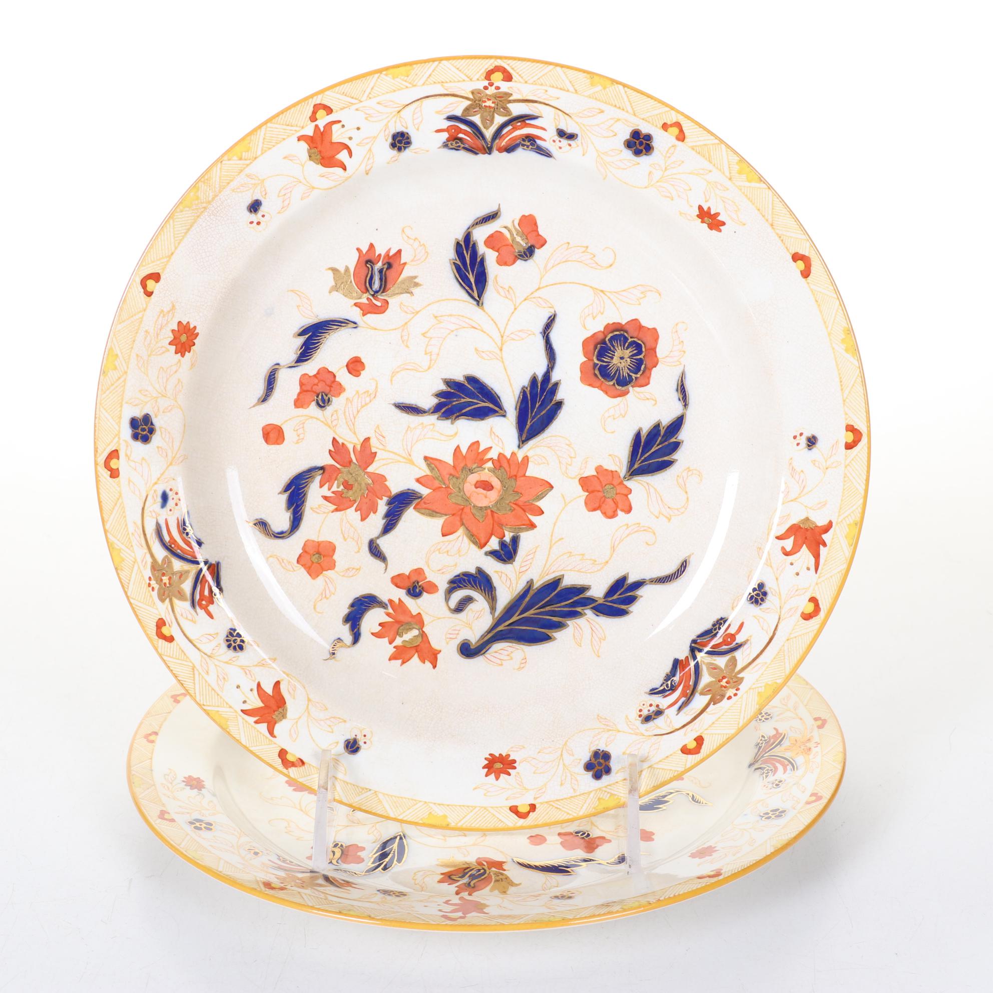 Antique Wedgwood "Japan" Collection, Platter, Plates & Deep Plates With Goblets