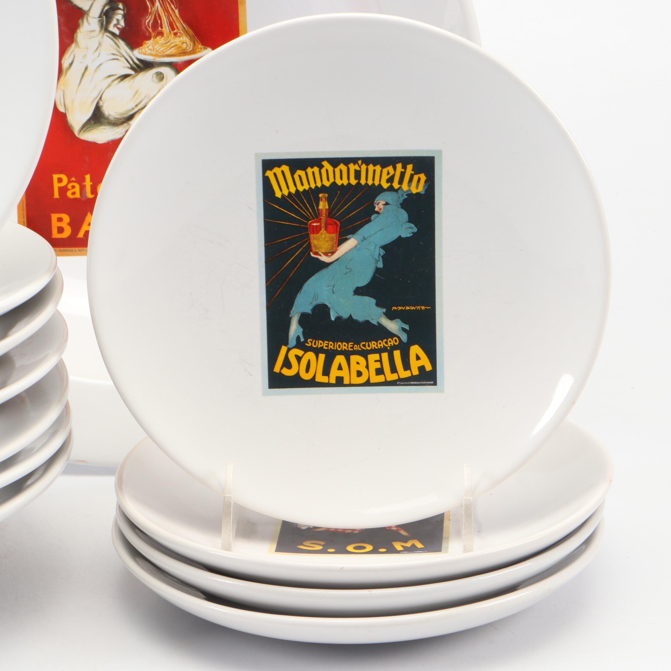 Pottery Barn "Vintage Pasta" Bowls with "Vintage Cocktail" Ceramic Plates