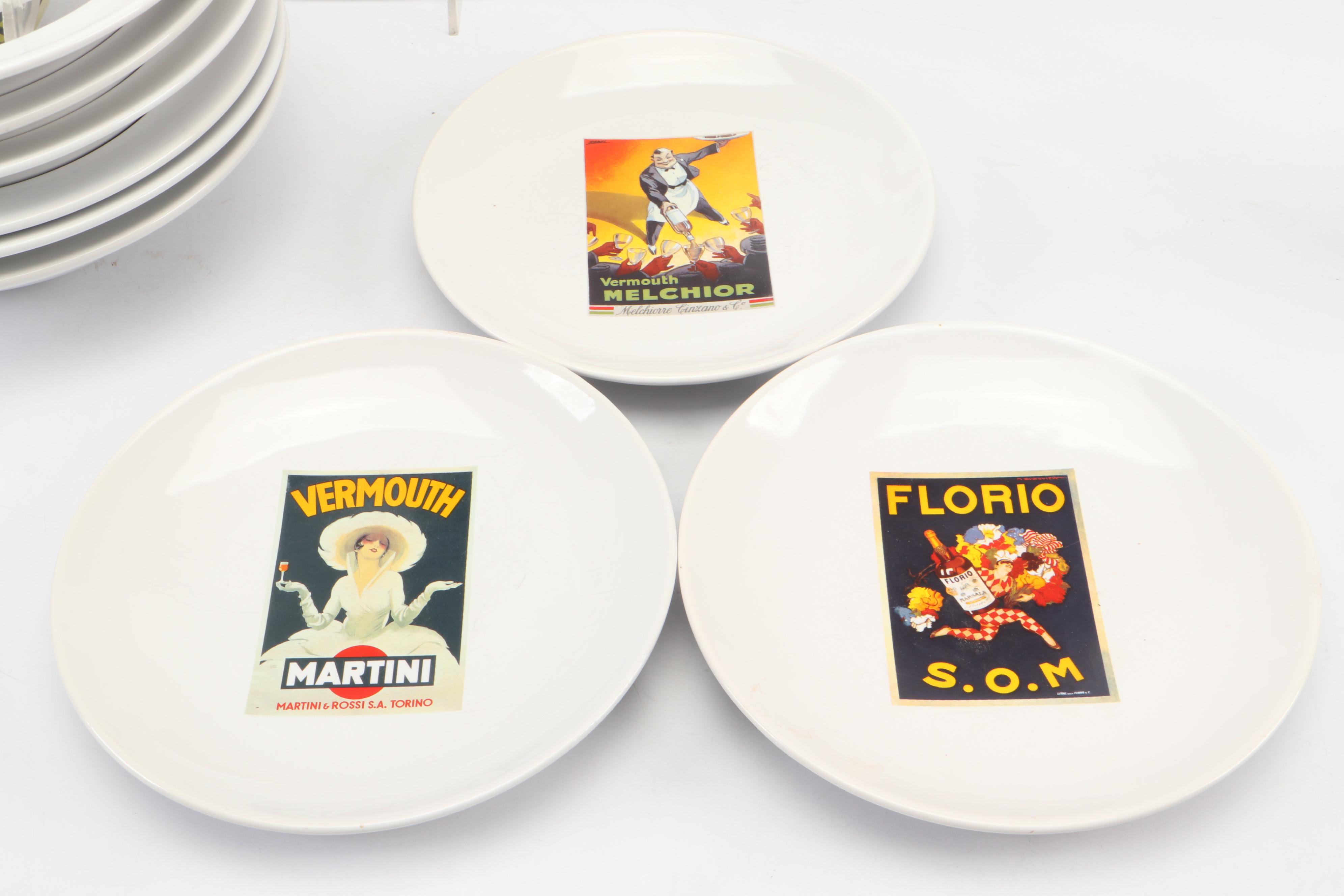 Pottery Barn "Vintage Pasta" Bowls with "Vintage Cocktail" Ceramic Plates