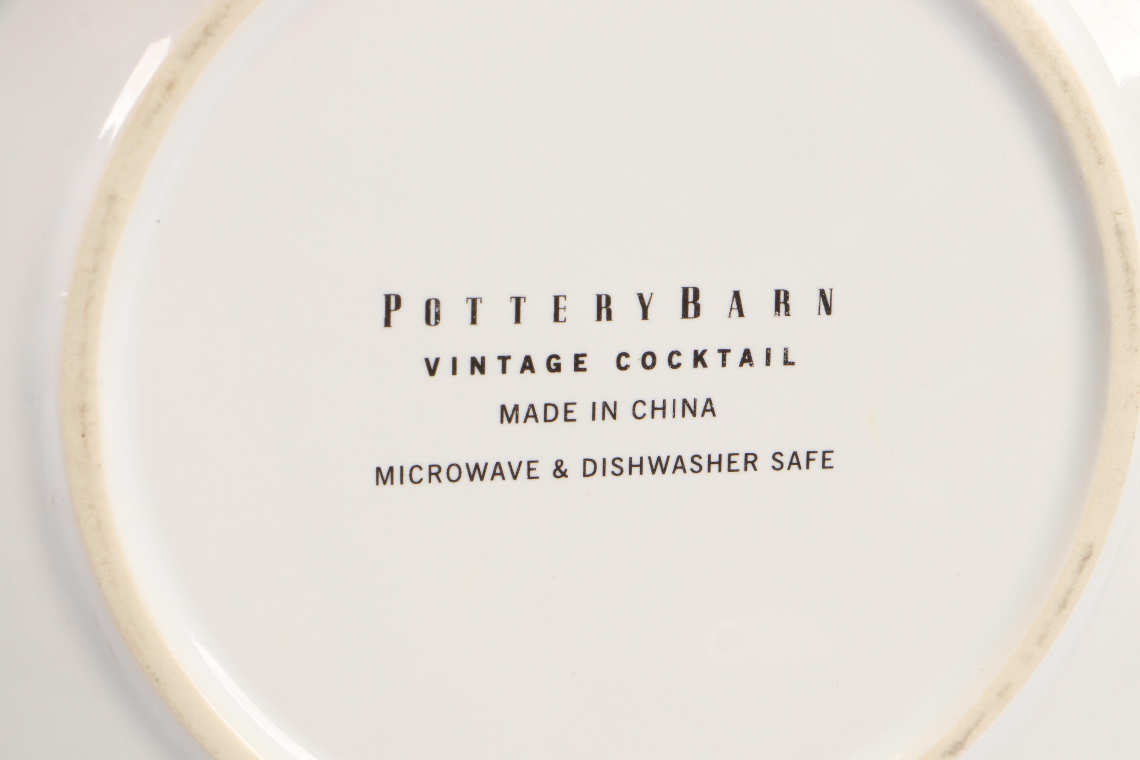 Pottery Barn "Vintage Pasta" Bowls with "Vintage Cocktail" Ceramic Plates
