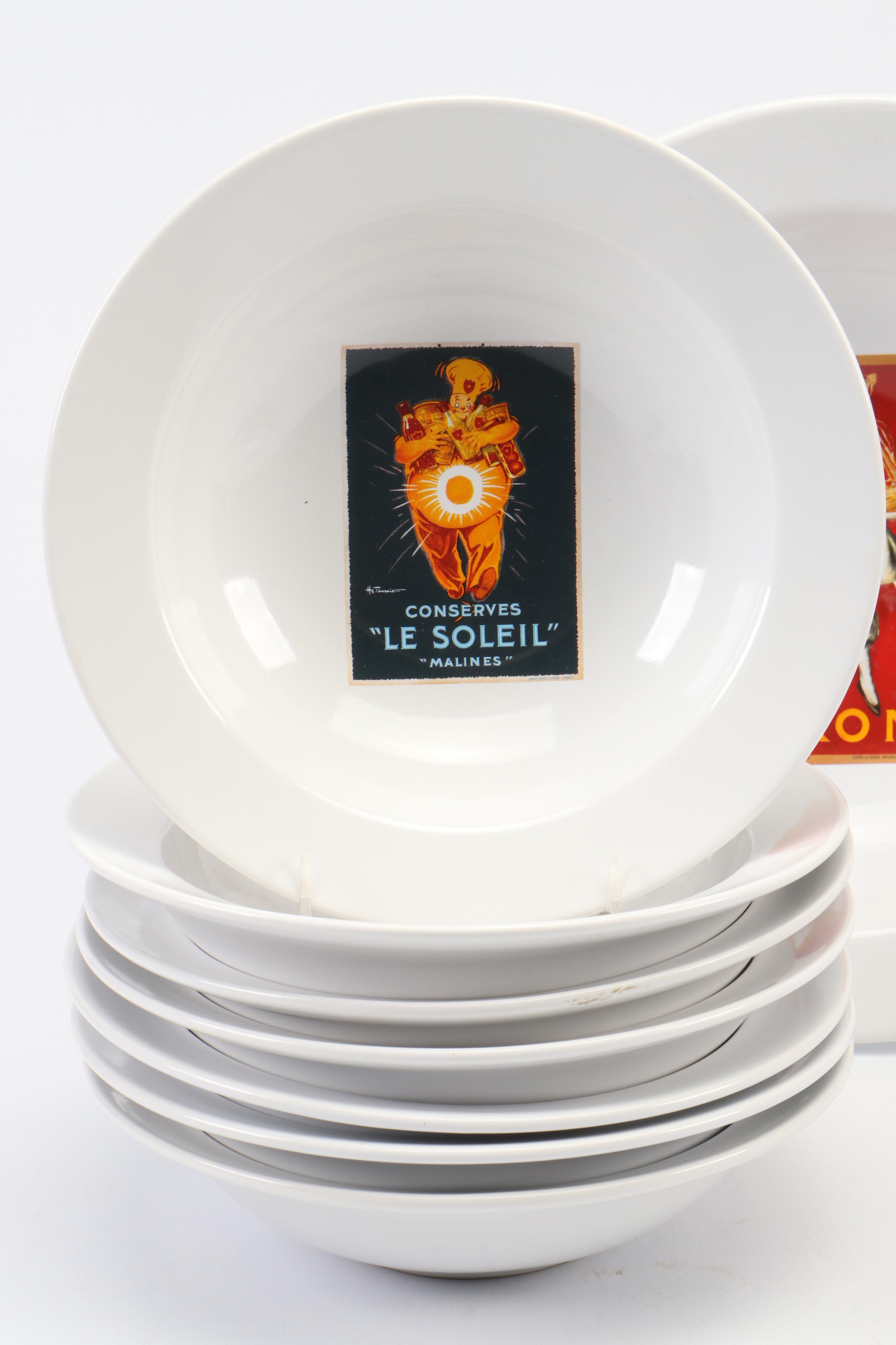 Pottery Barn "Vintage Pasta" Bowls with "Vintage Cocktail" Ceramic Plates