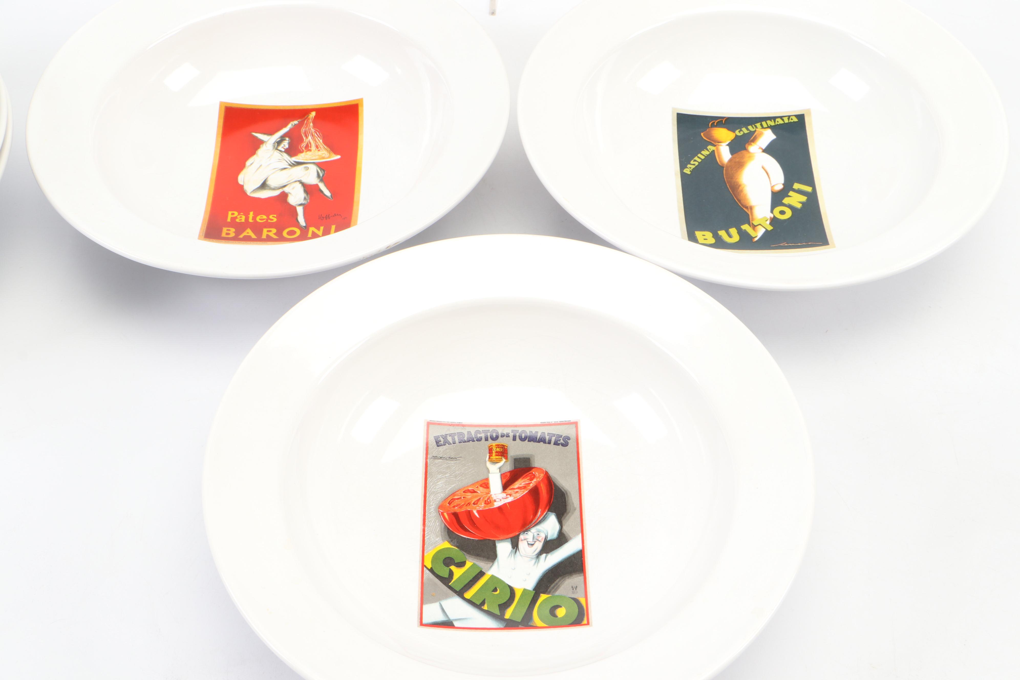 Pottery Barn "Vintage Pasta" Bowls with "Vintage Cocktail" Ceramic Plates