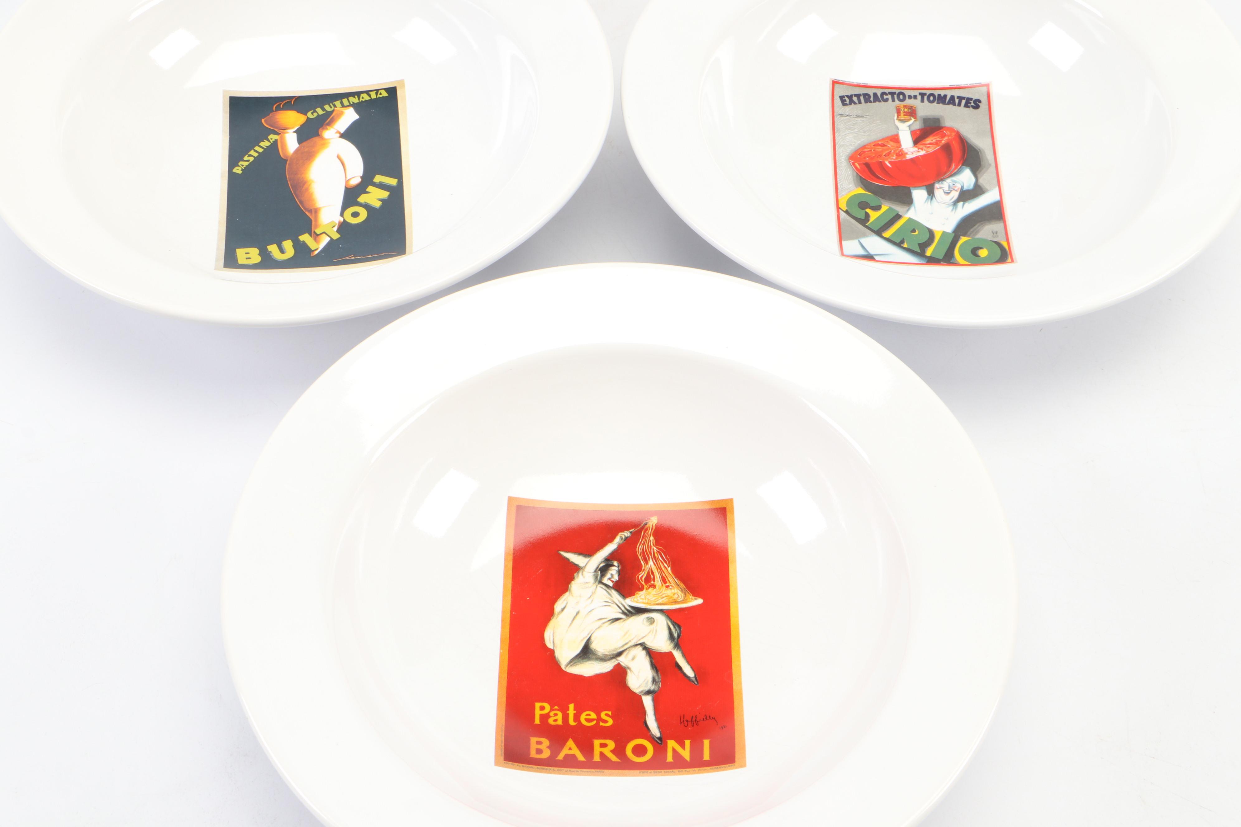 Pottery Barn "Vintage Pasta" Bowls with "Vintage Cocktail" Ceramic Plates