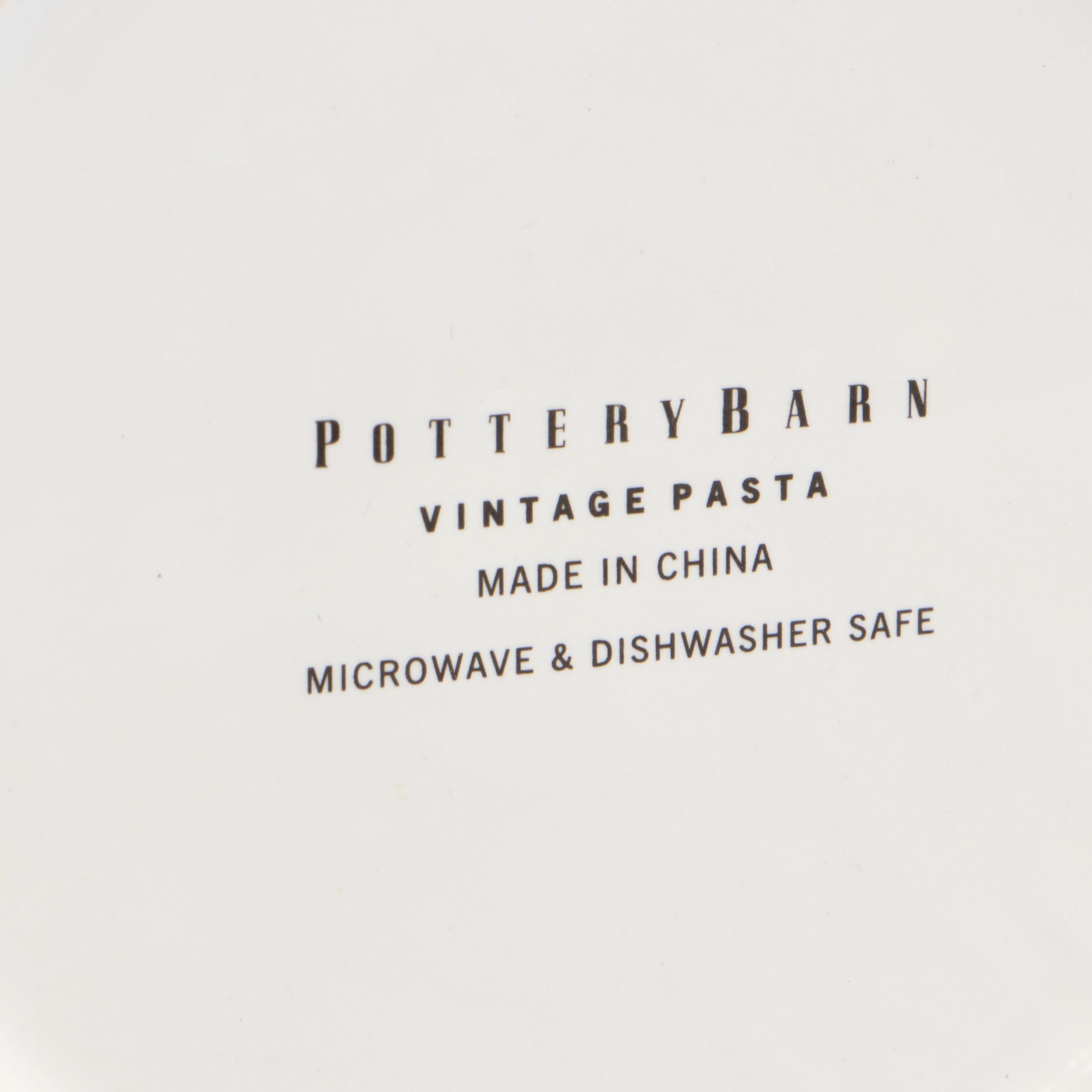 Pottery Barn "Vintage Pasta" Bowls with "Vintage Cocktail" Ceramic Plates