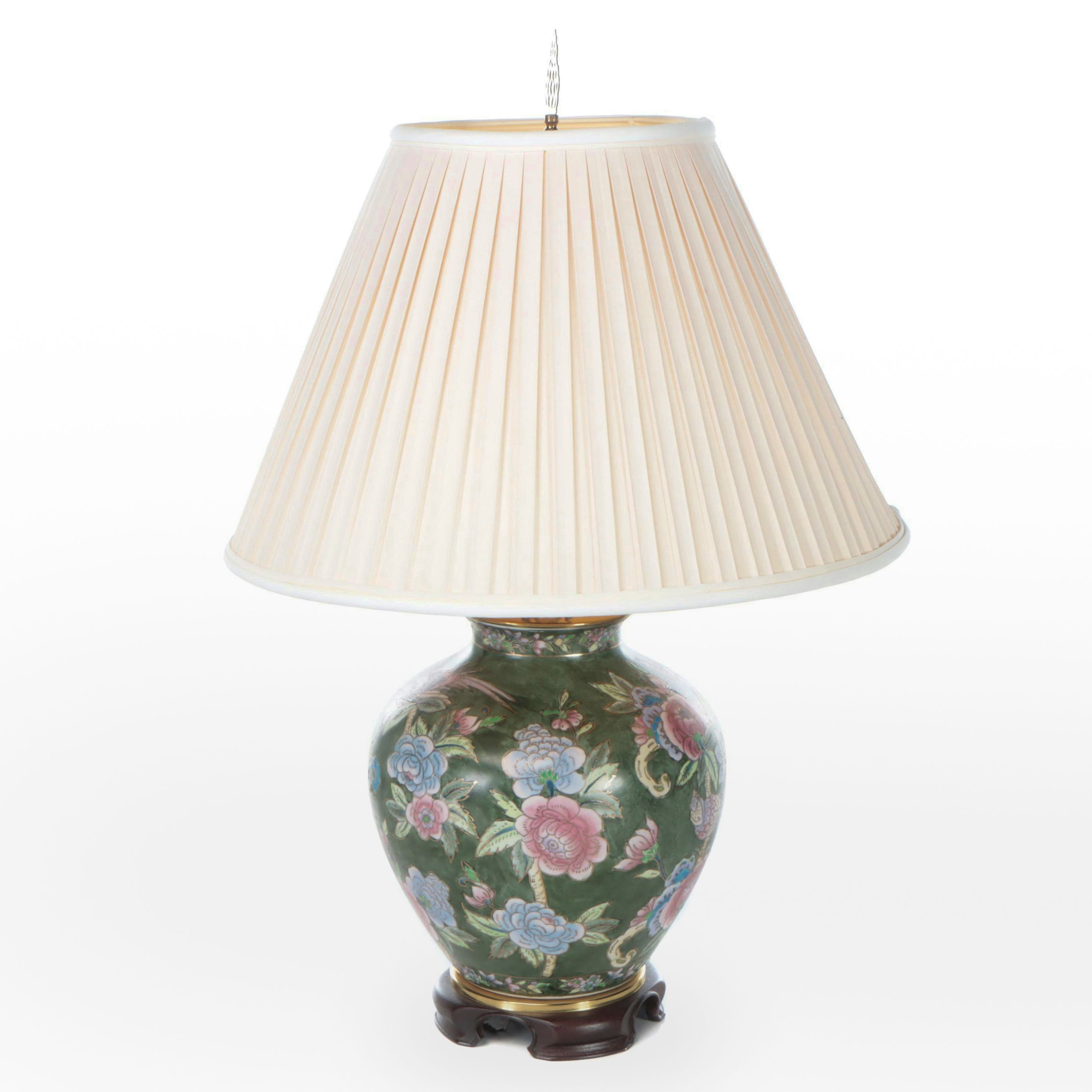 Wescal Floral Motif and Bird Motif Ceramic Table Lamp