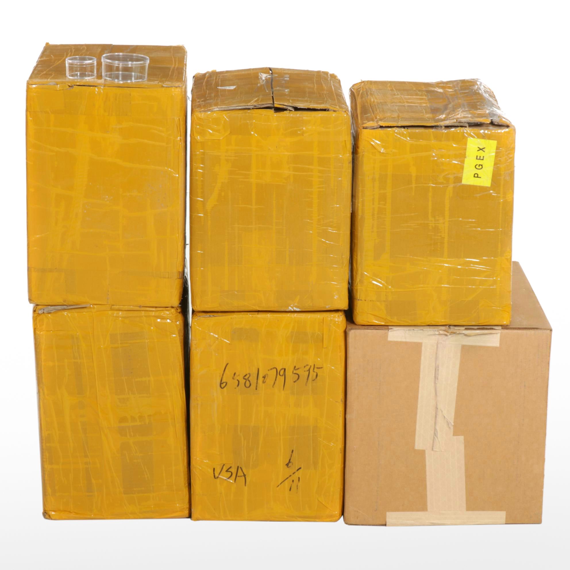 Large Group of Round Plastic Containers with Lids