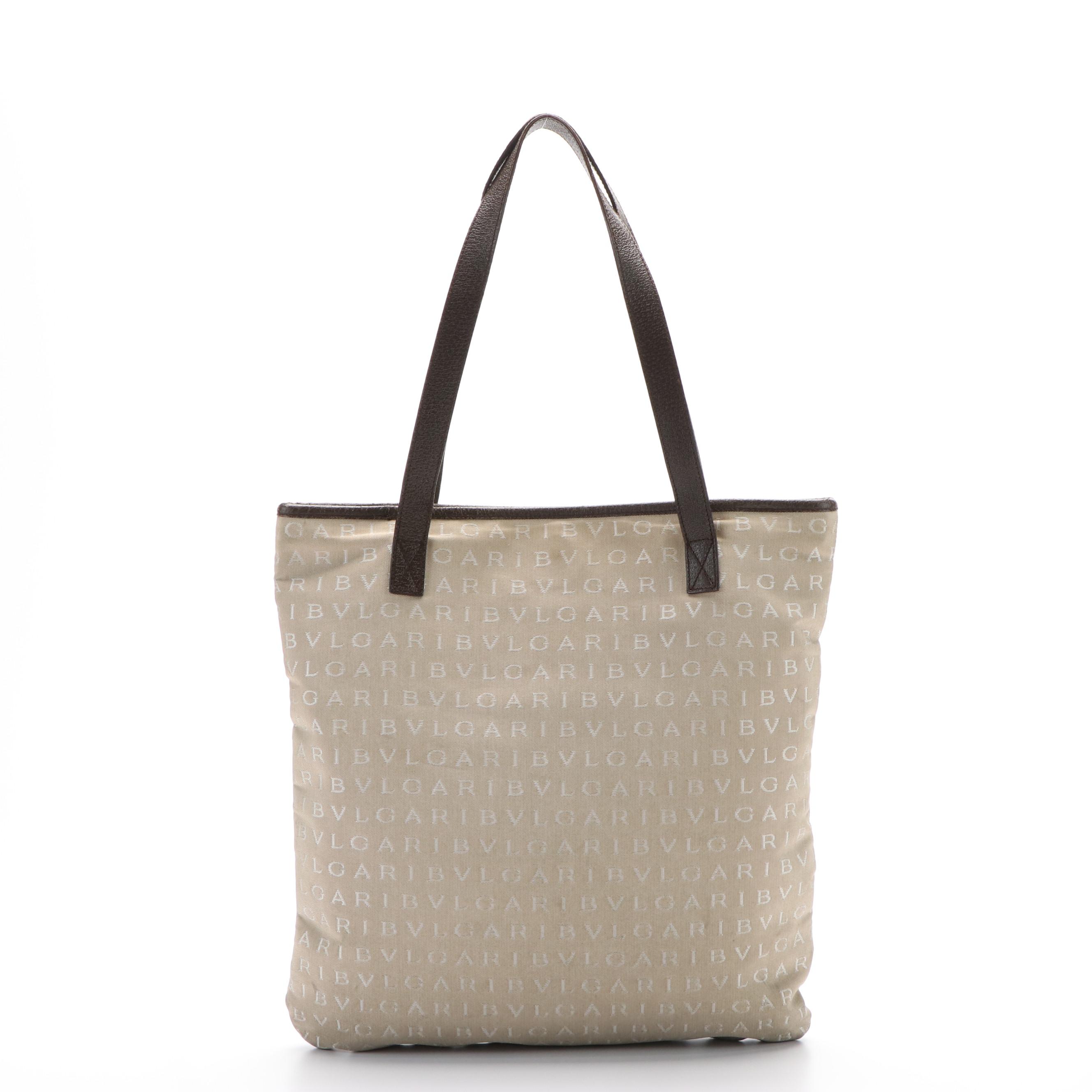 BVLGARI Logomania Tote Bag in Beige Canvas