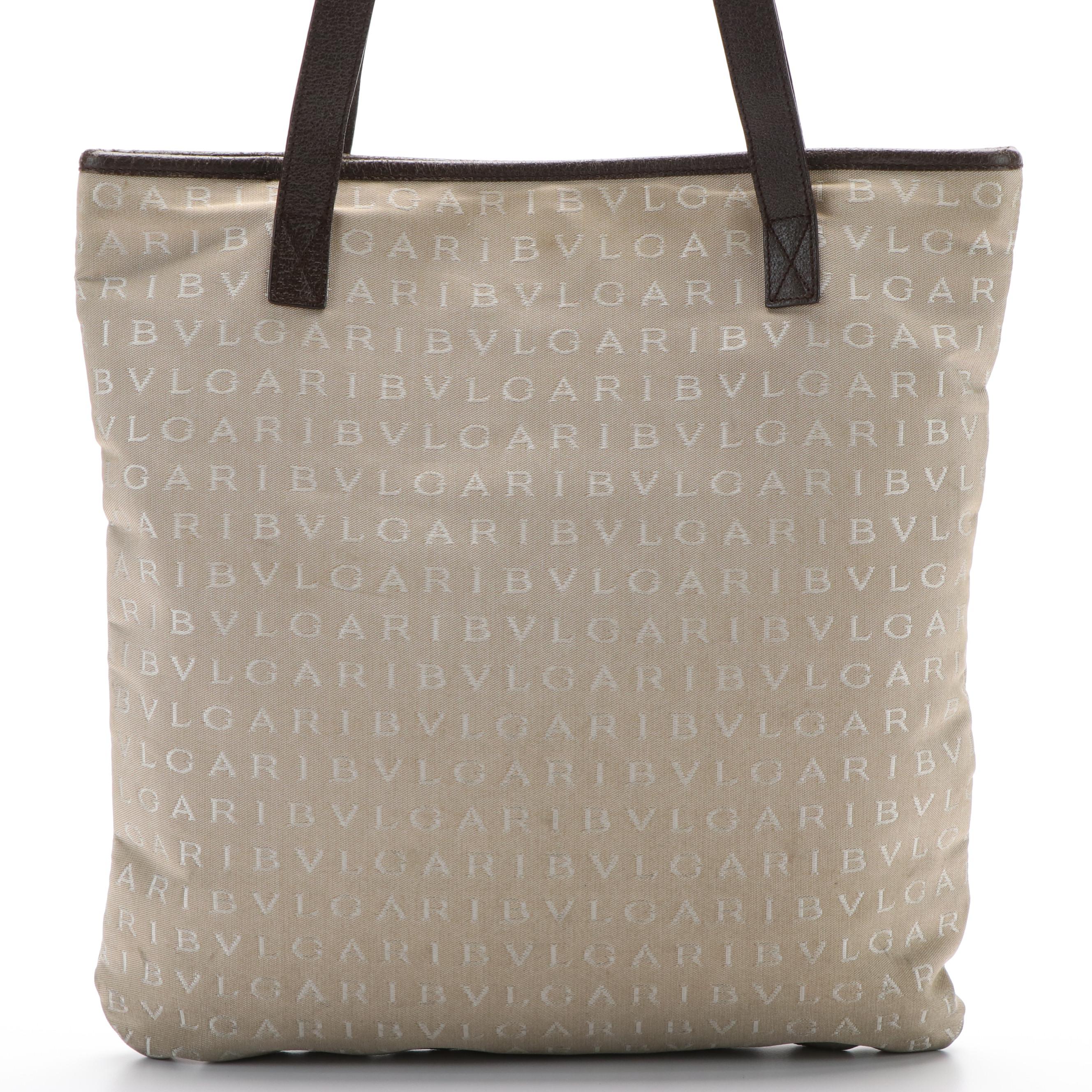 BVLGARI Logomania Tote Bag in Beige Canvas