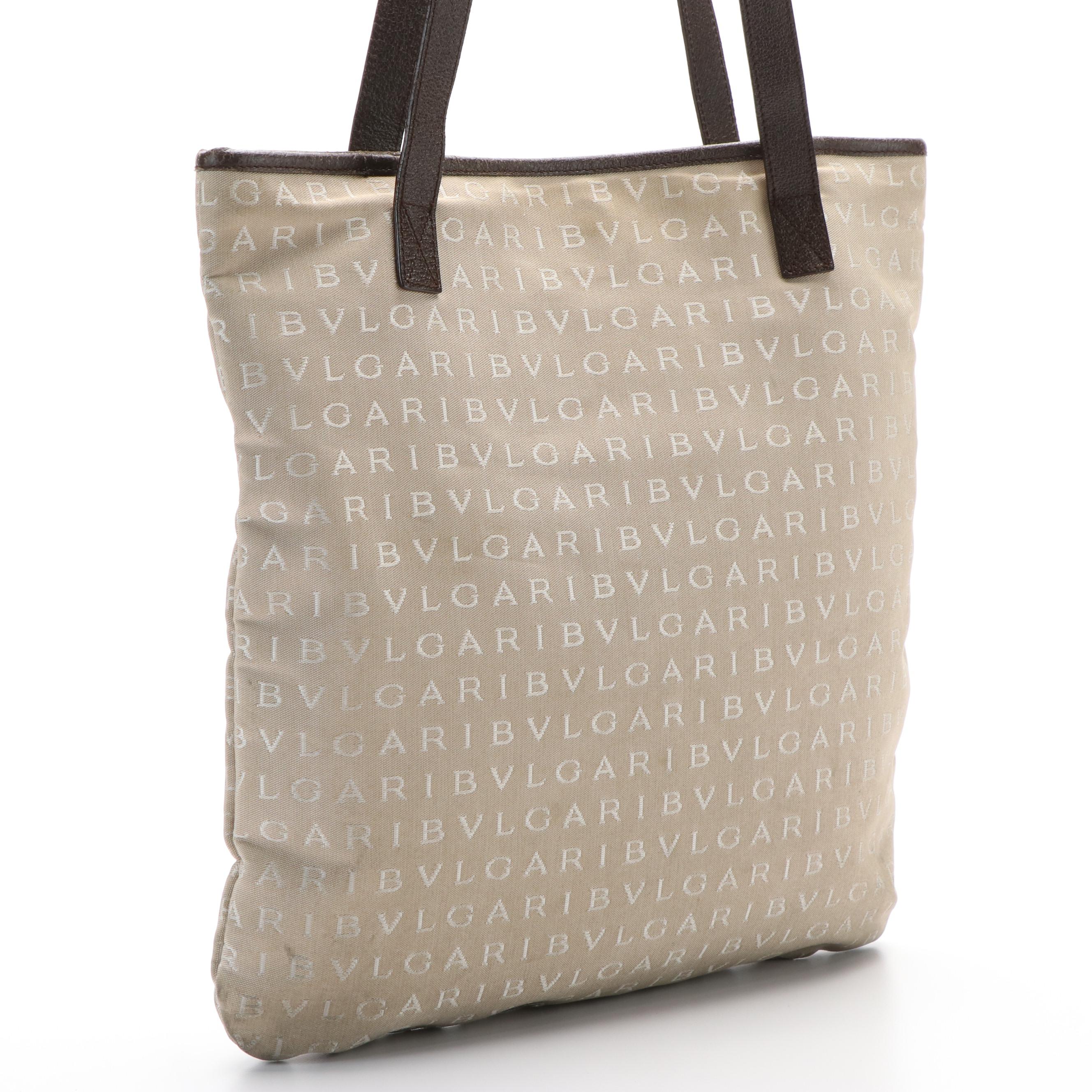 BVLGARI Logomania Tote Bag in Beige Canvas