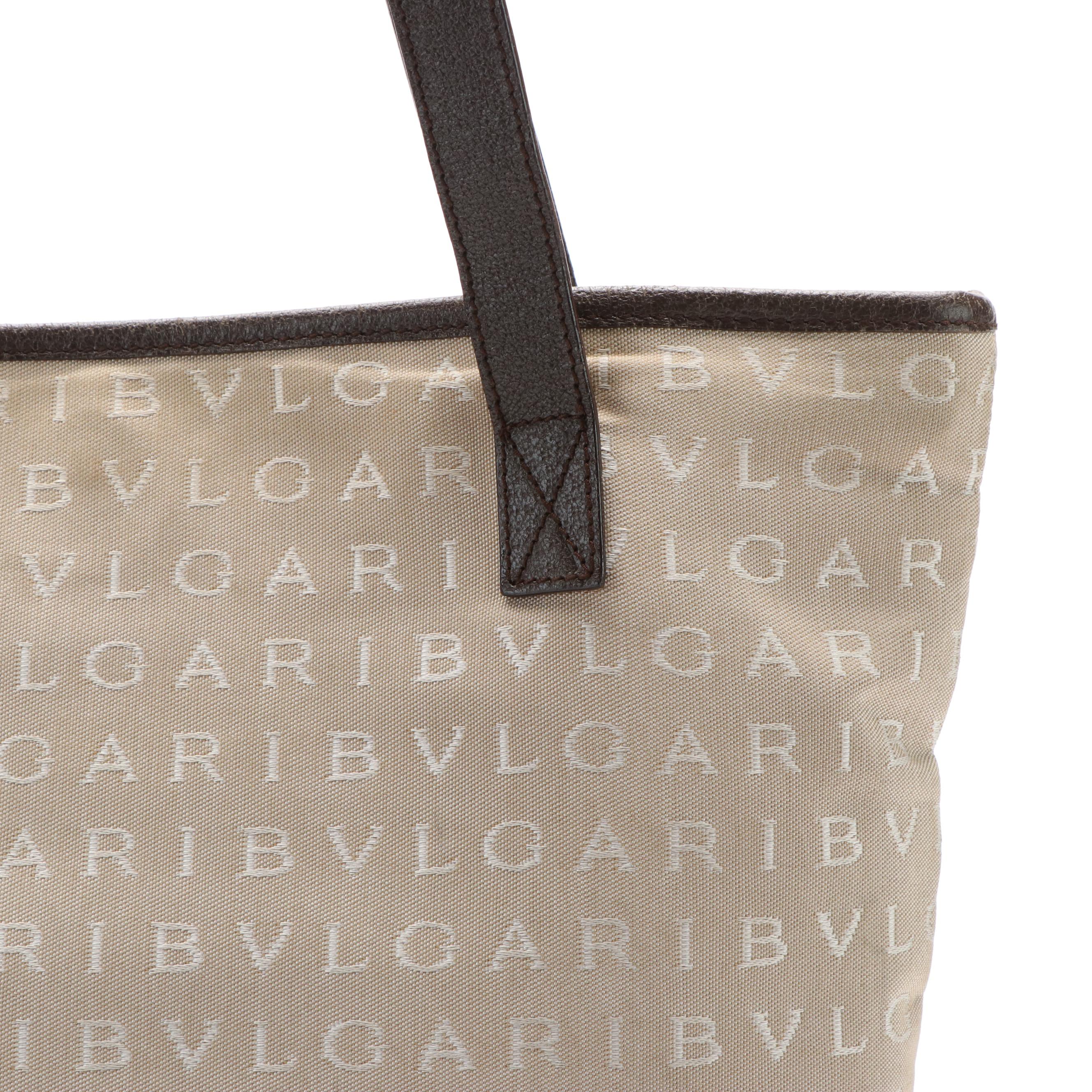 BVLGARI Logomania Tote Bag in Beige Canvas