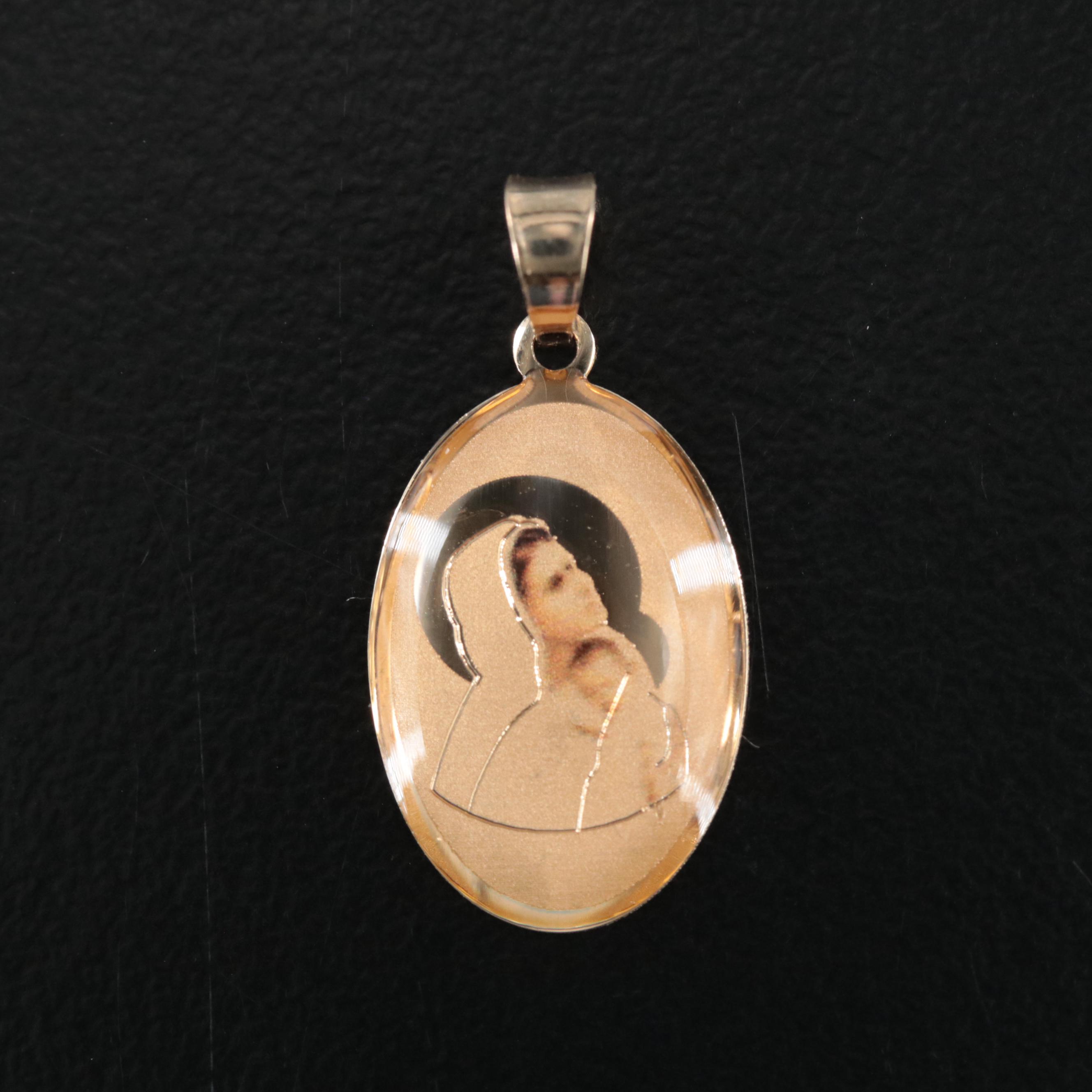 14K Mother Mary and Child Pendant