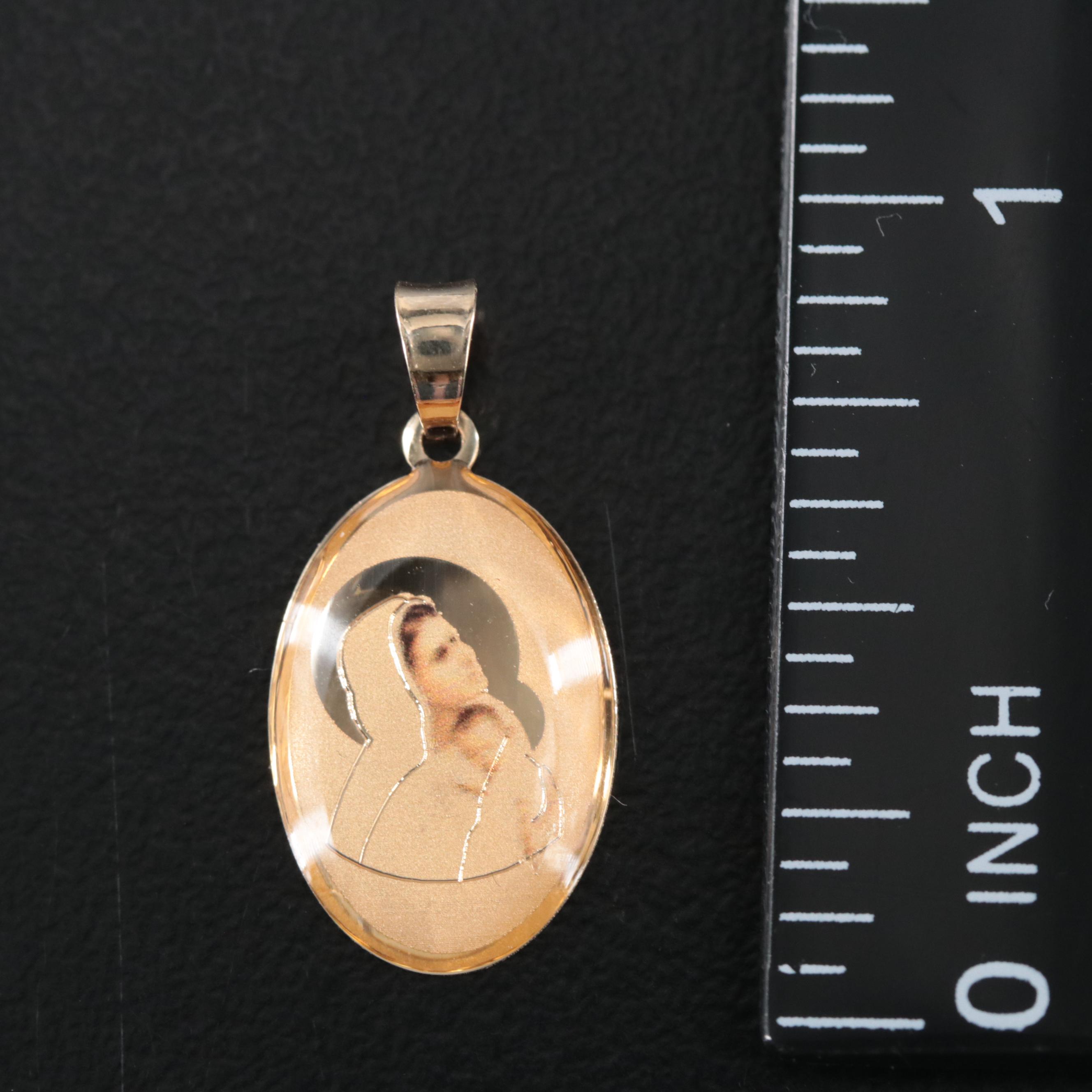 14K Mother Mary and Child Pendant