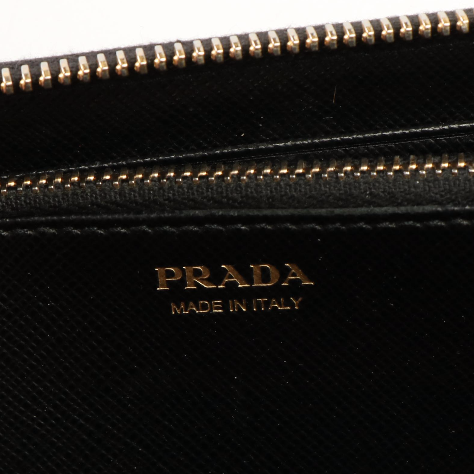 Prada Zip Around Long Wallet in Black Saffiano Leather