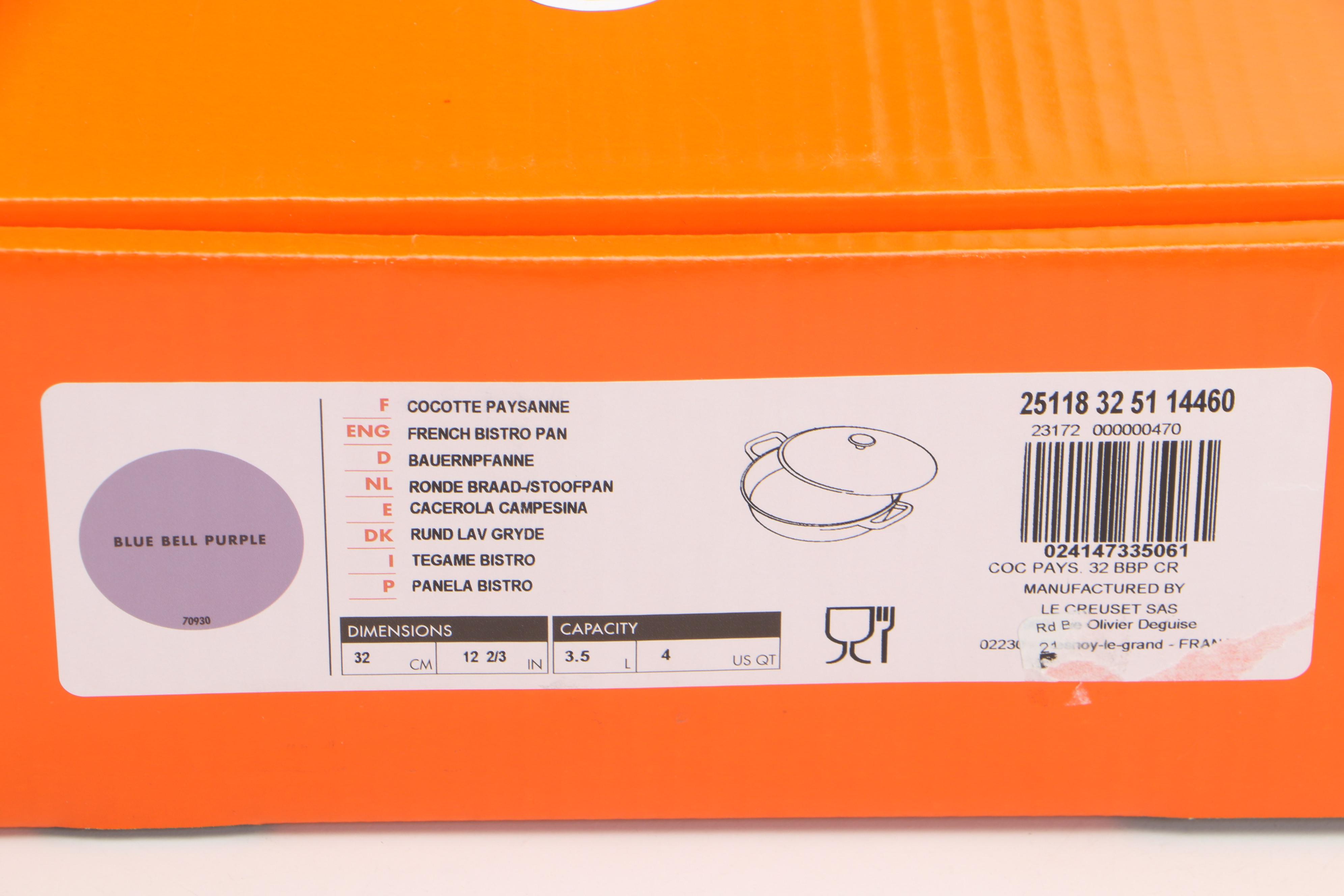 Le Creuset 4 Qt. Blue Bell Purple Enameled Cast Iron French Bistro Pan