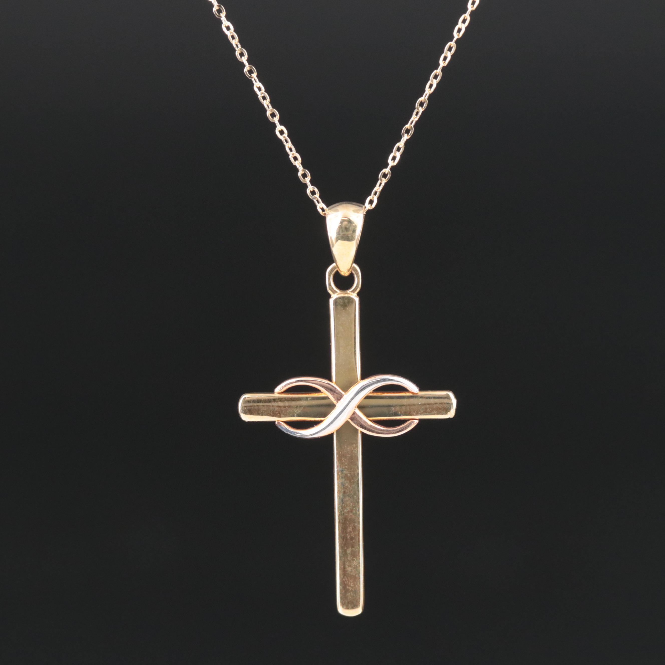 14K Infinity Cross Necklace with Two-Tone Accent