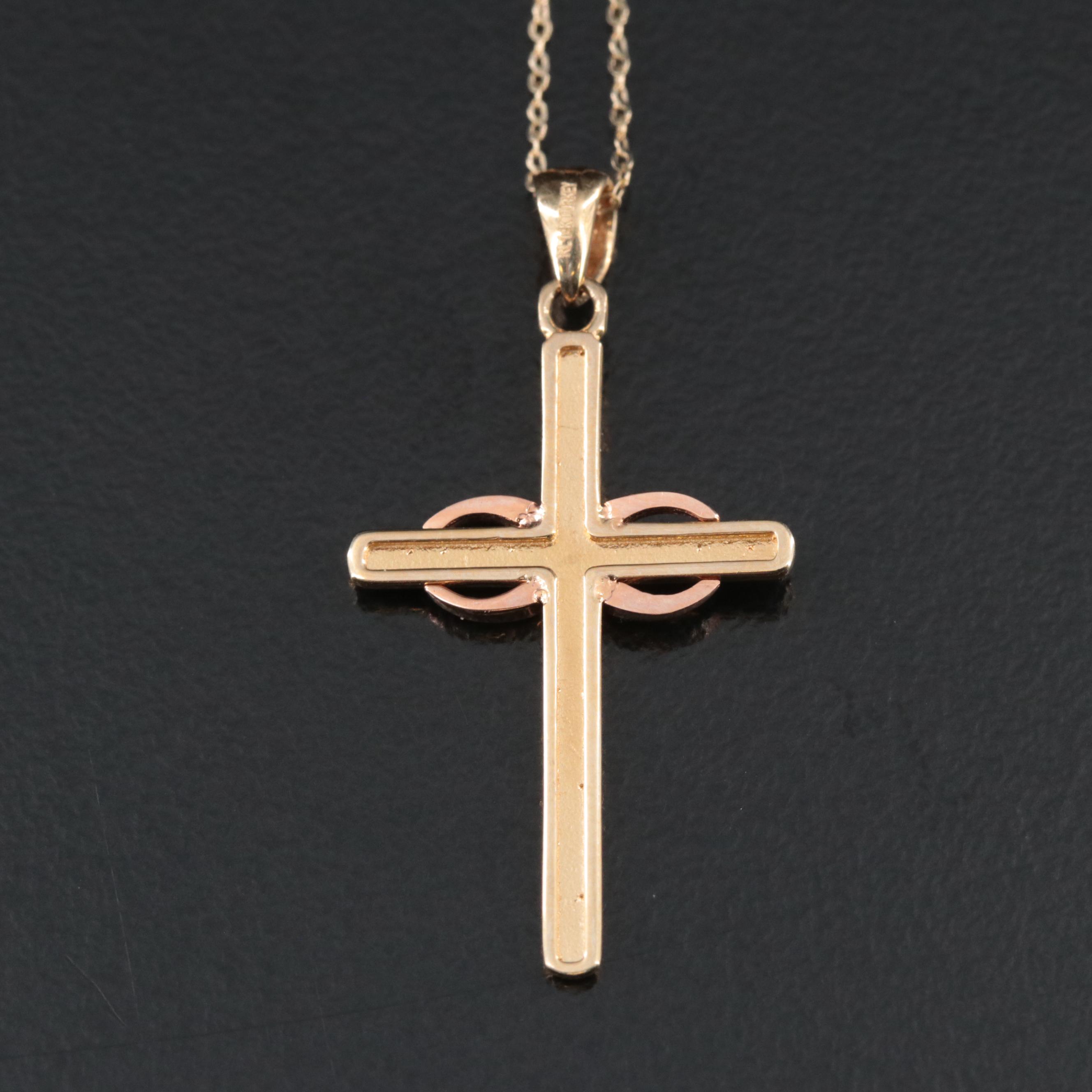 14K Infinity Cross Necklace with Two-Tone Accent
