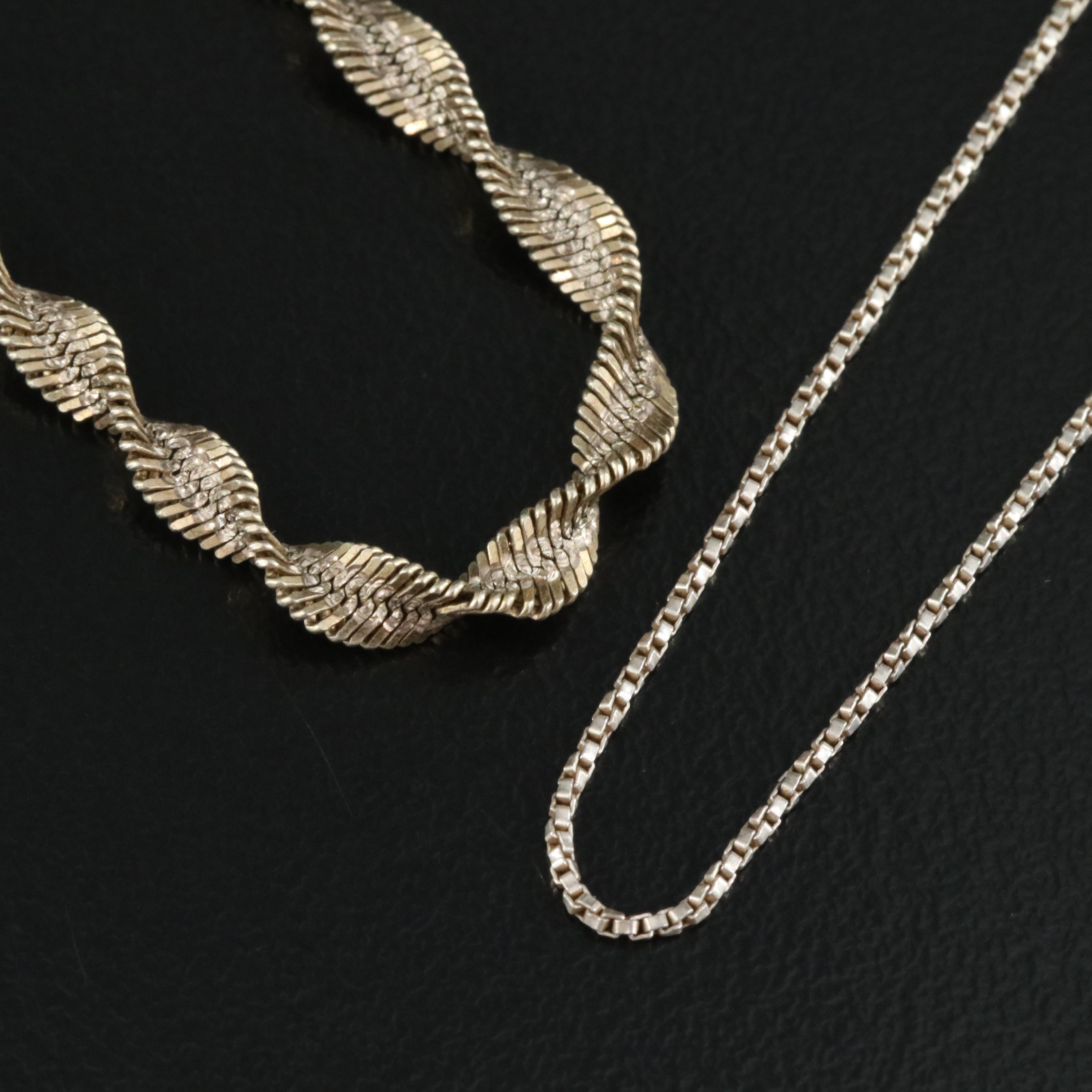 Sterling Twisted Herringbone and Box Chain Necklace