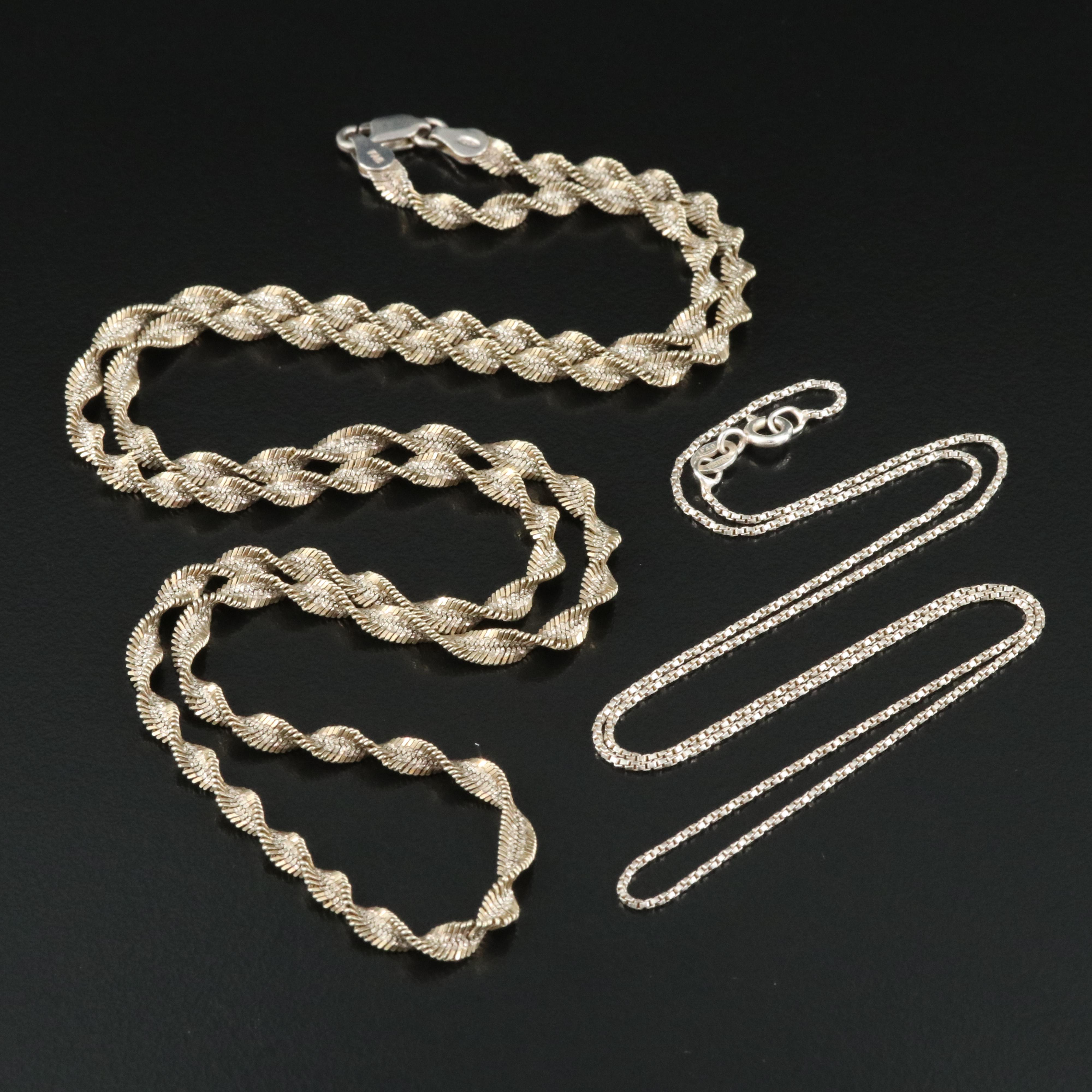 Sterling Twisted Herringbone and Box Chain Necklace