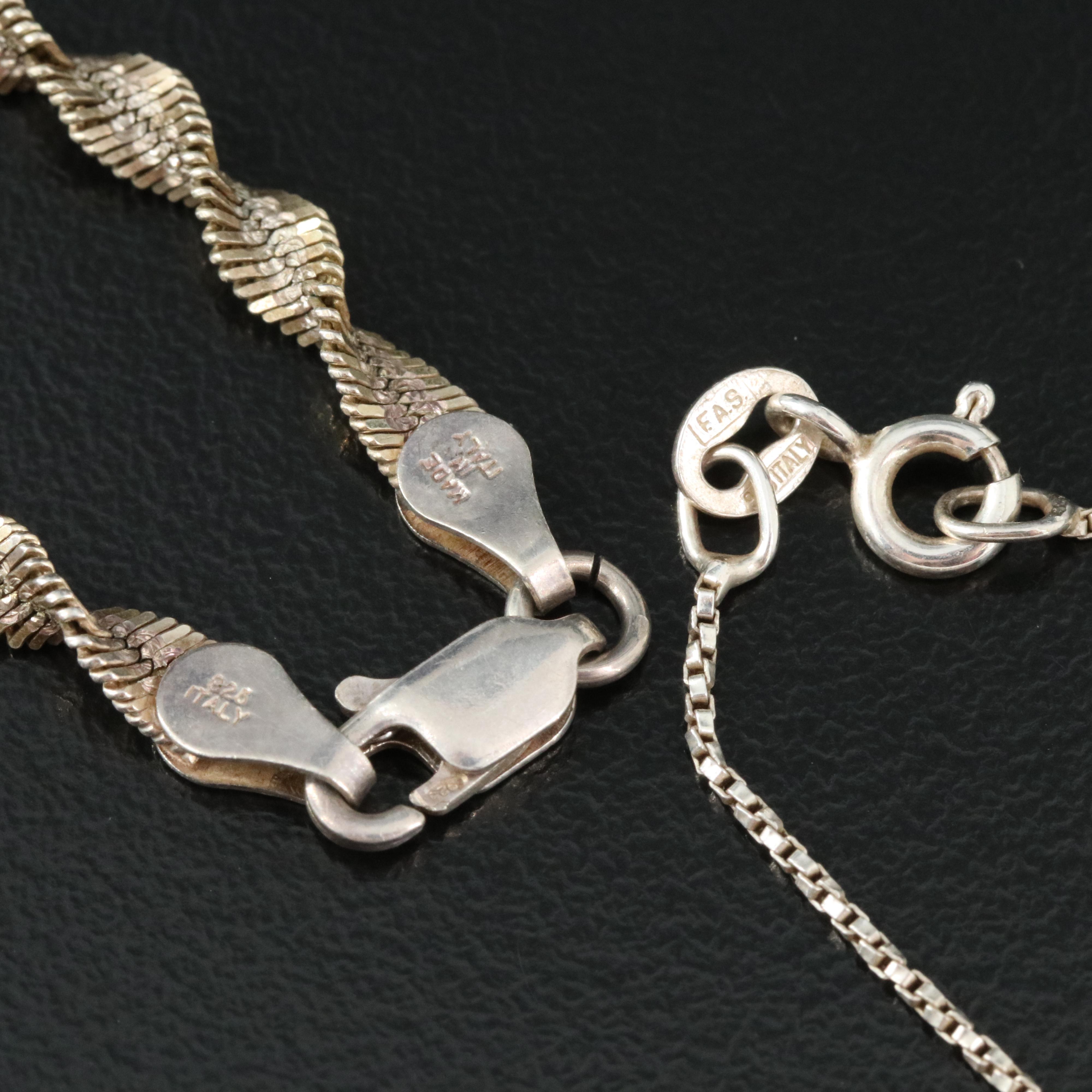 Sterling Twisted Herringbone and Box Chain Necklace