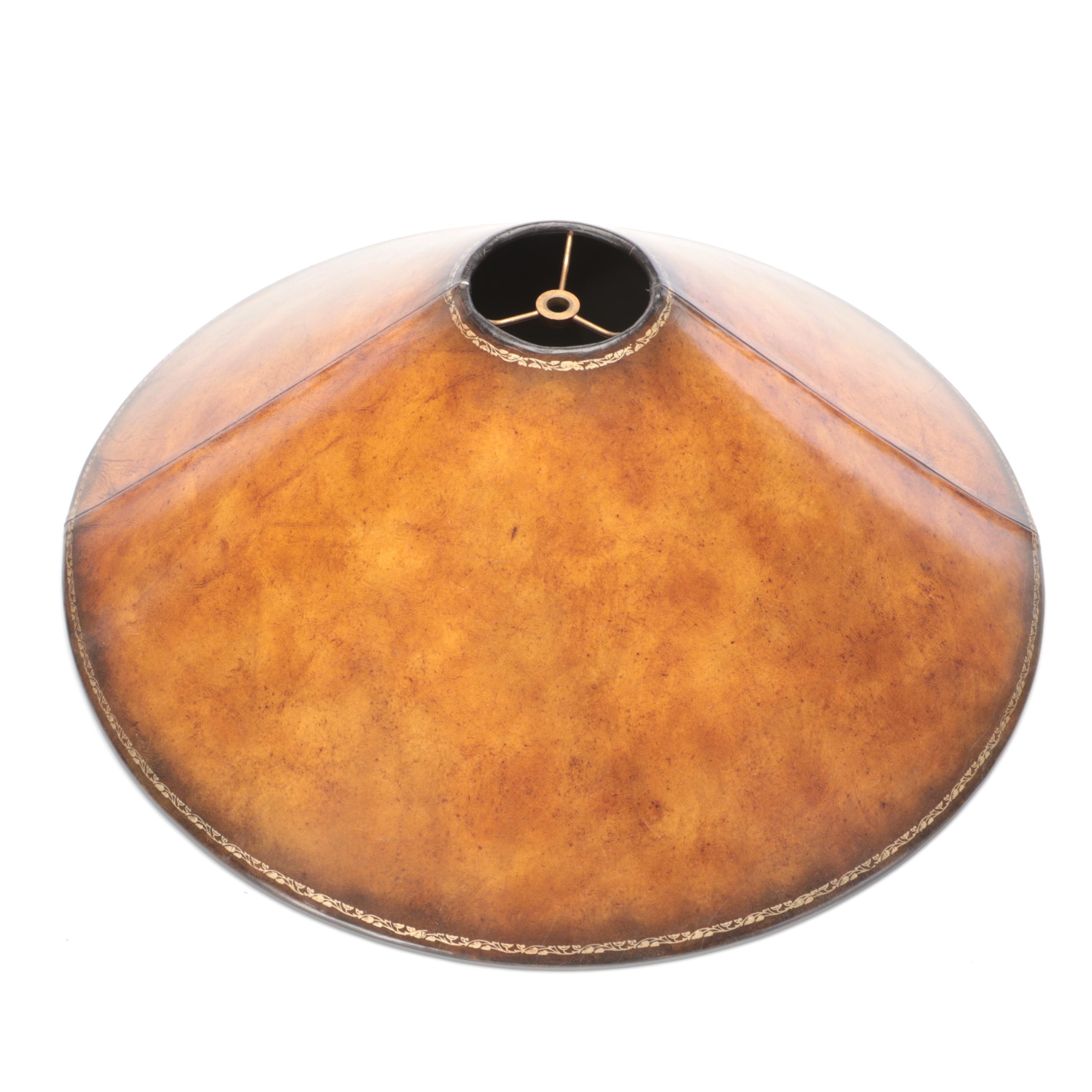 Maitland-Smith Bronze Ram Head Handled Lamp With Leather Look Coolie Shade