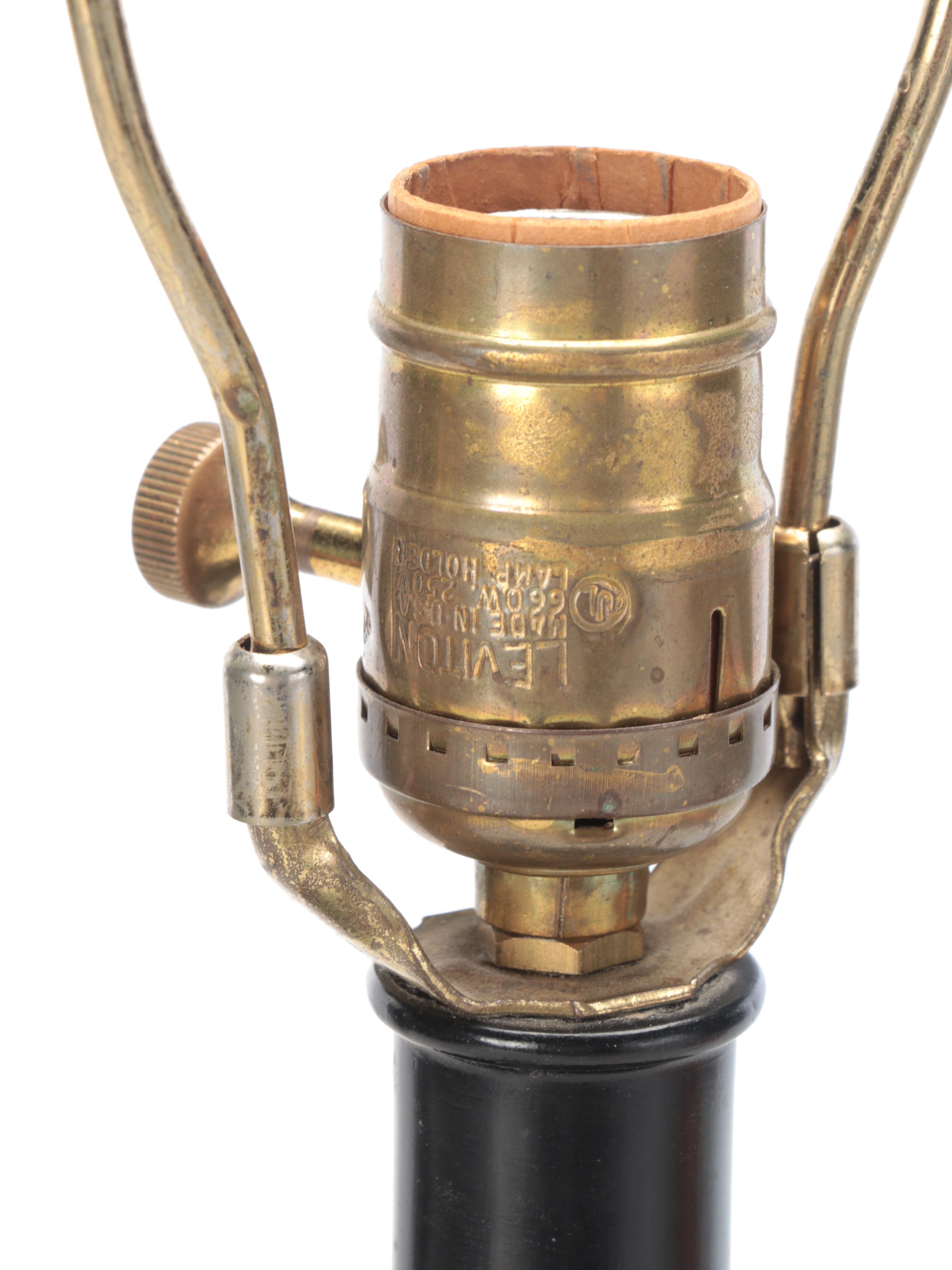 Maitland-Smith Bronze Ram Head Handled Lamp With Leather Look Coolie Shade