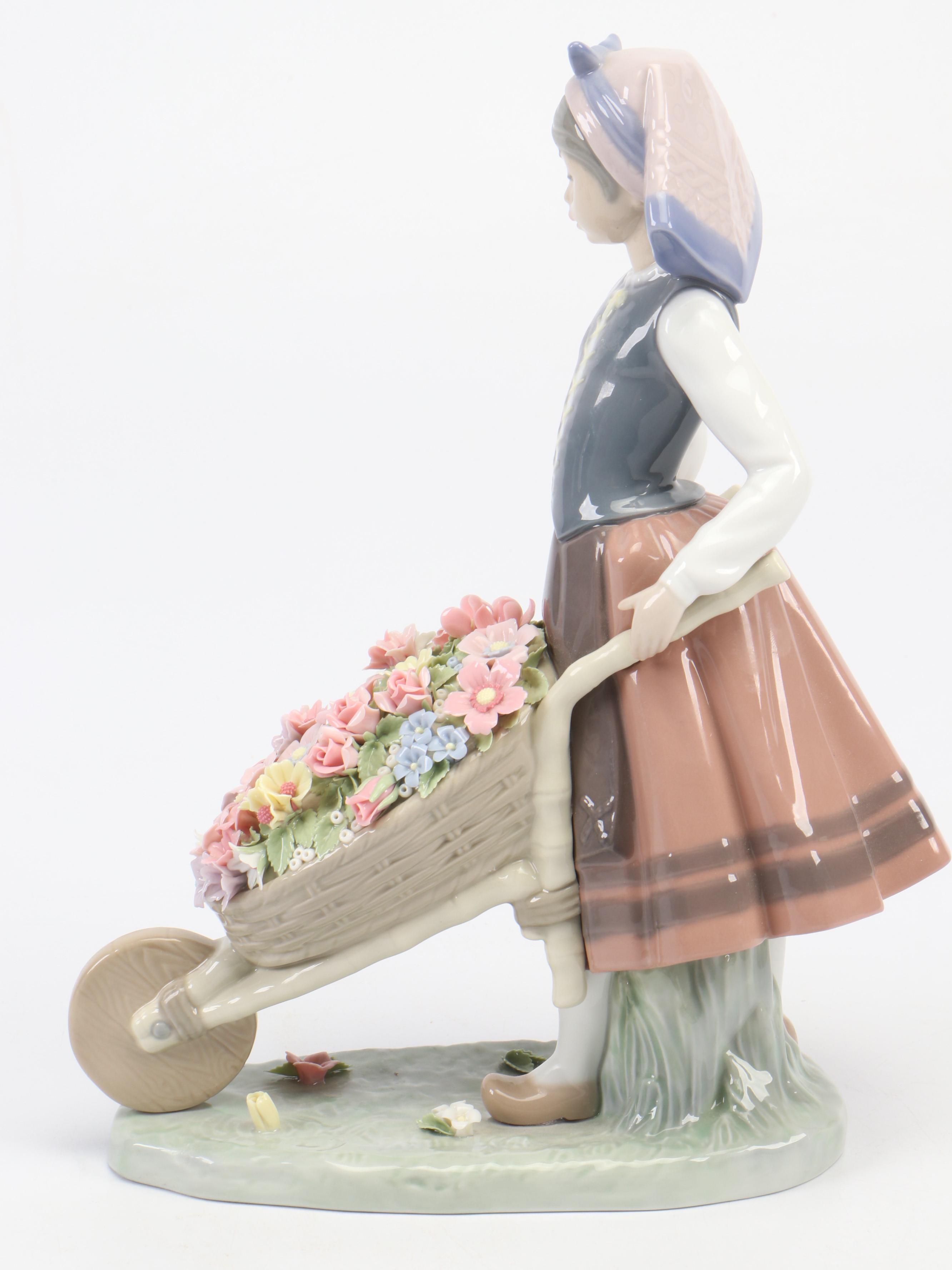 Lladró "Barrel of Blossoms" and "Flowers in the Flower Pot" Porcelain Figurines
